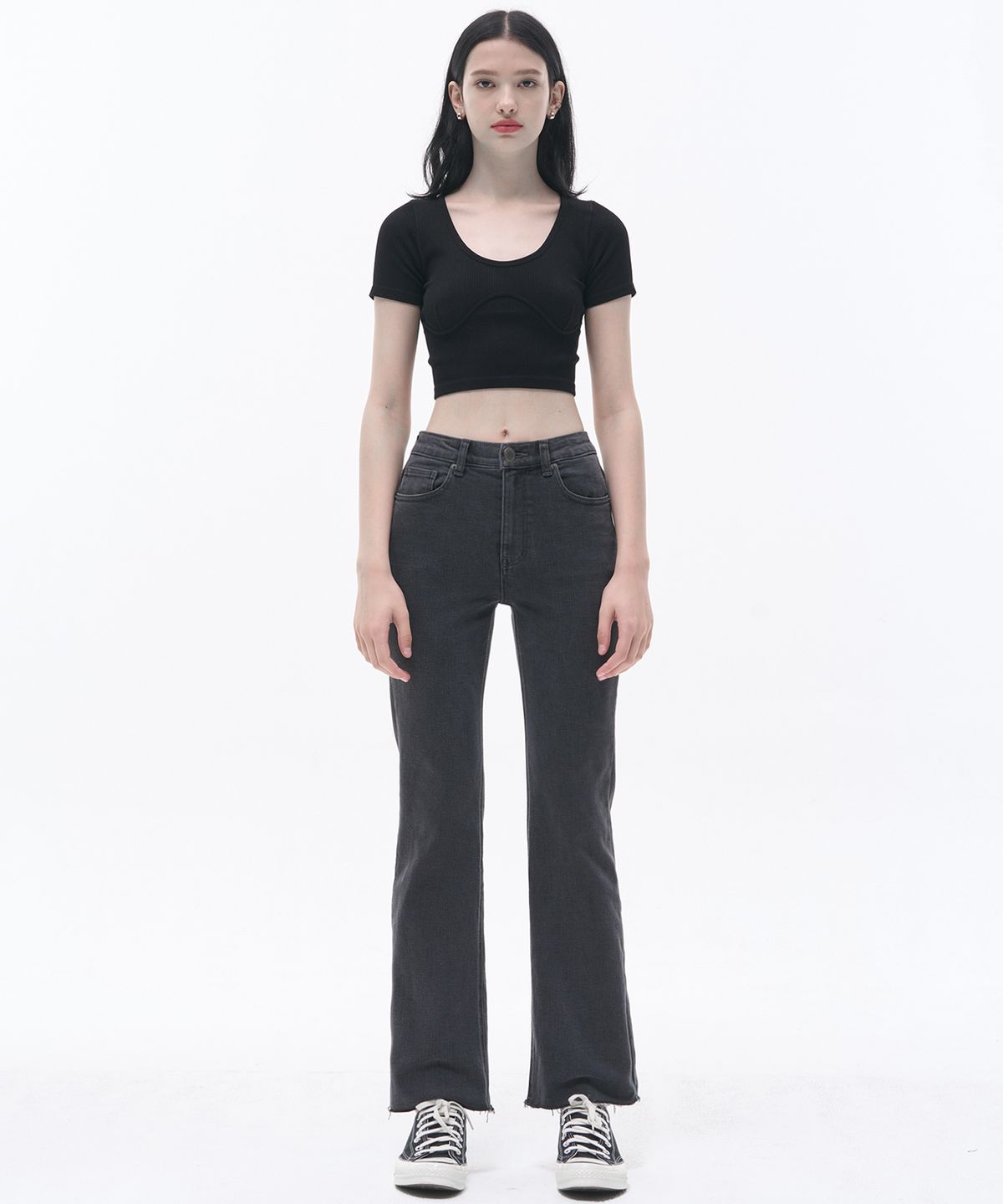 마롭(MALOUPE) 9104 기모 플레어 데님팬츠 (다크그레이)