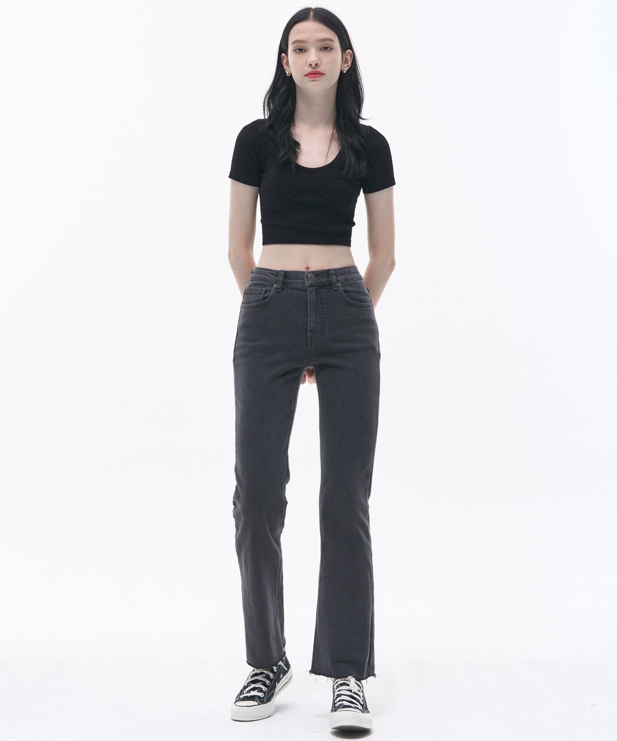 마롭(MALOUPE) 9104 기모 플레어 데님팬츠 (다크그레이)