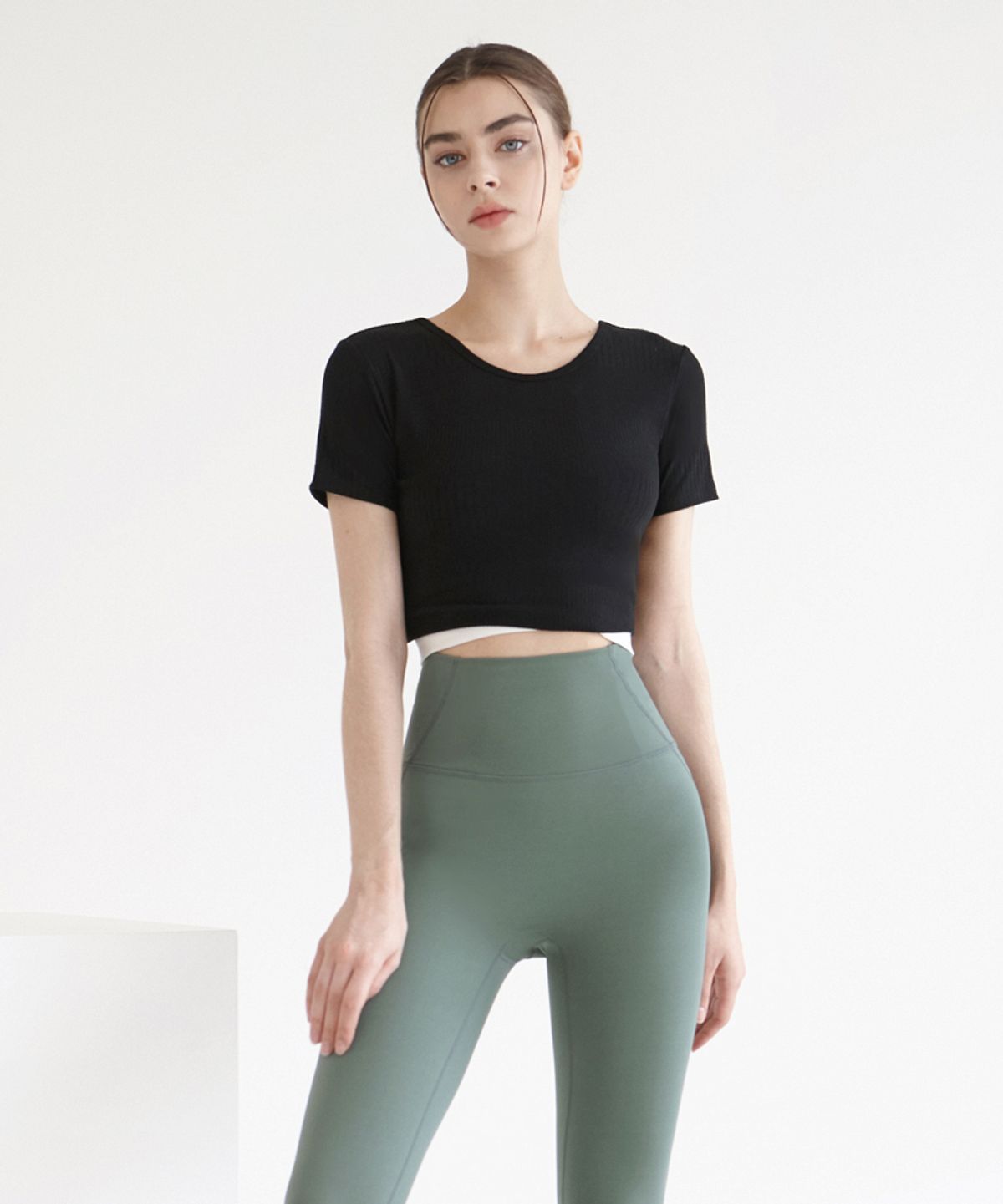데비웨어(DEVIWEAR) 트윙 골지 숏 슬리브 DEVI-T0072-블랙