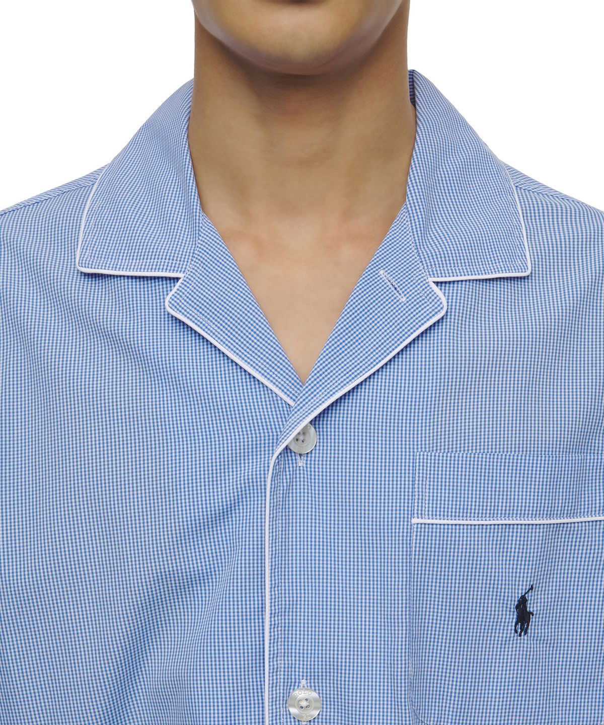폴로 랄프 로렌(POLO RALPH LAUREN) 깅엄 포플린 롱 슬립 세트 - 블루