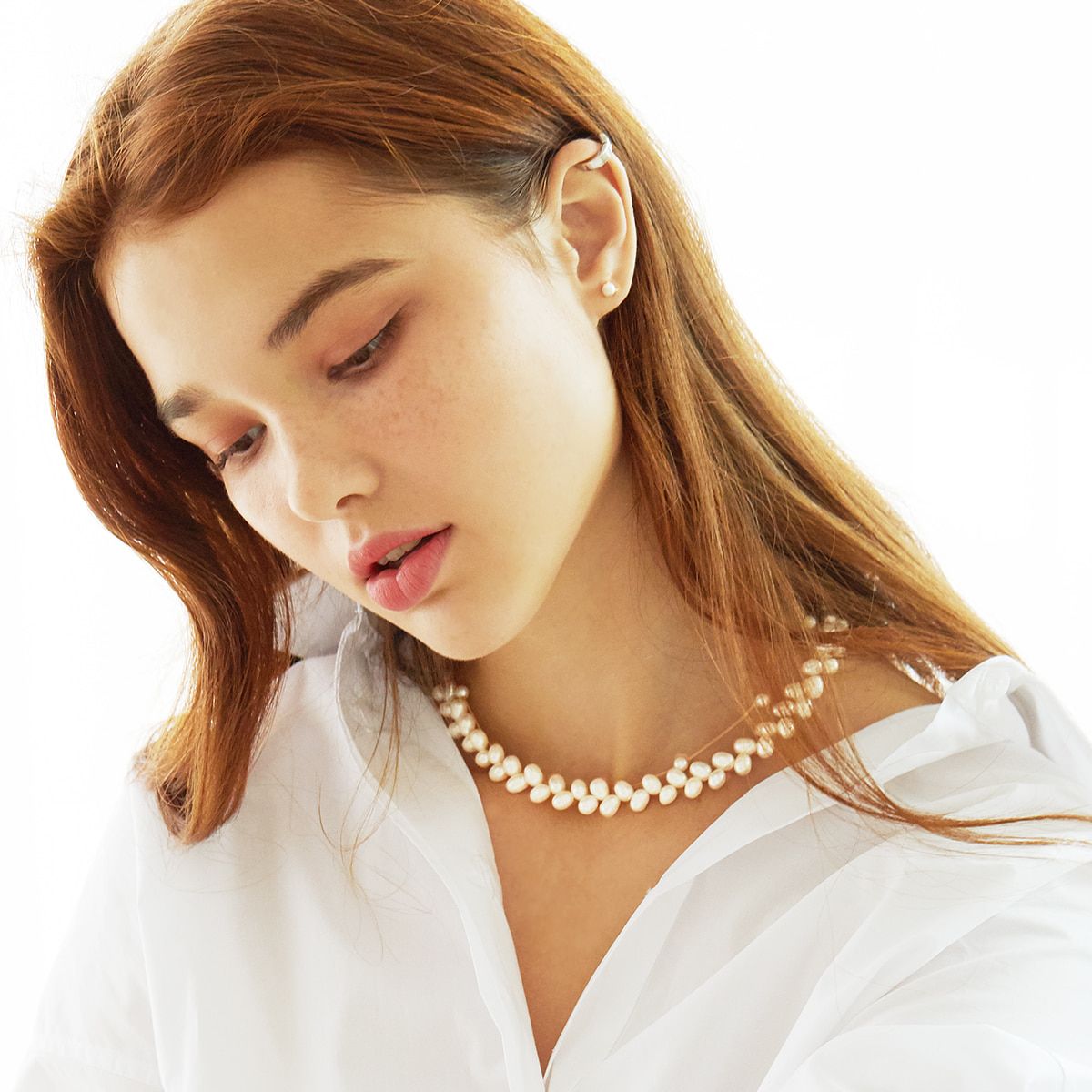 매즈믹(MEZMIC) 페어리 컬렉션 핑크 타원진주 스트랜드 925 스털링 실버 목걸이
