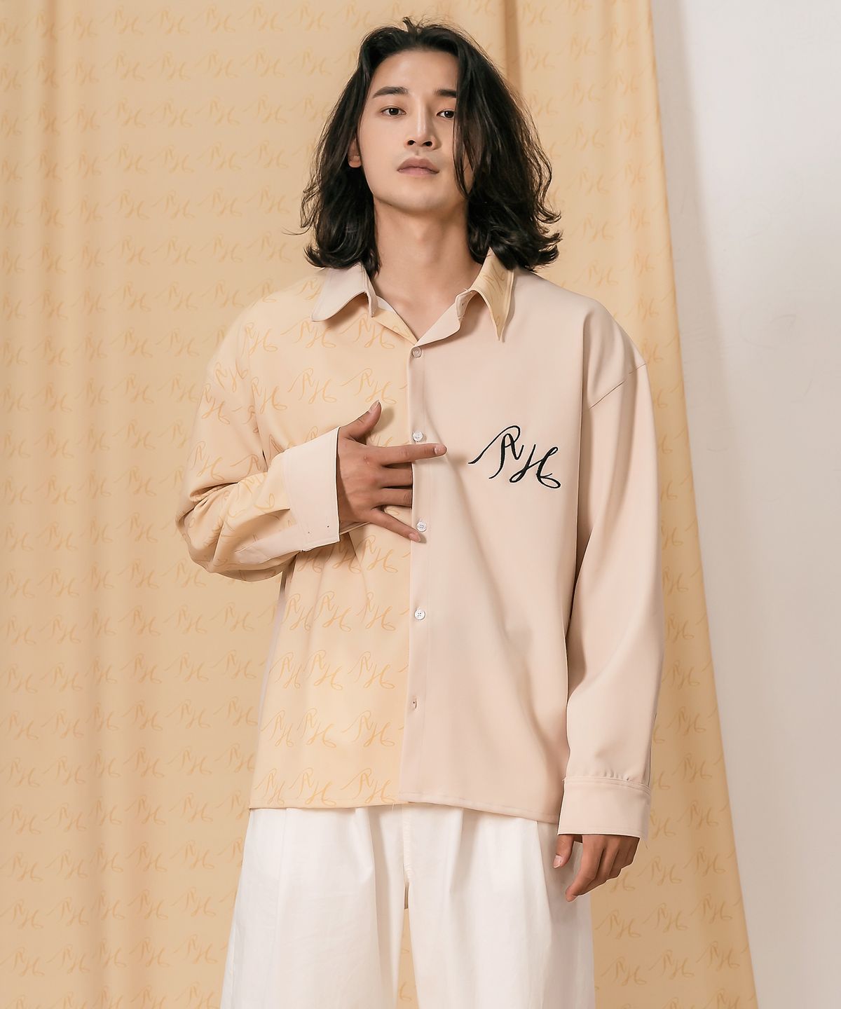 아시하(ASIHA) ASH21-01SH AH 텍스타일 셔츠 BEIGE