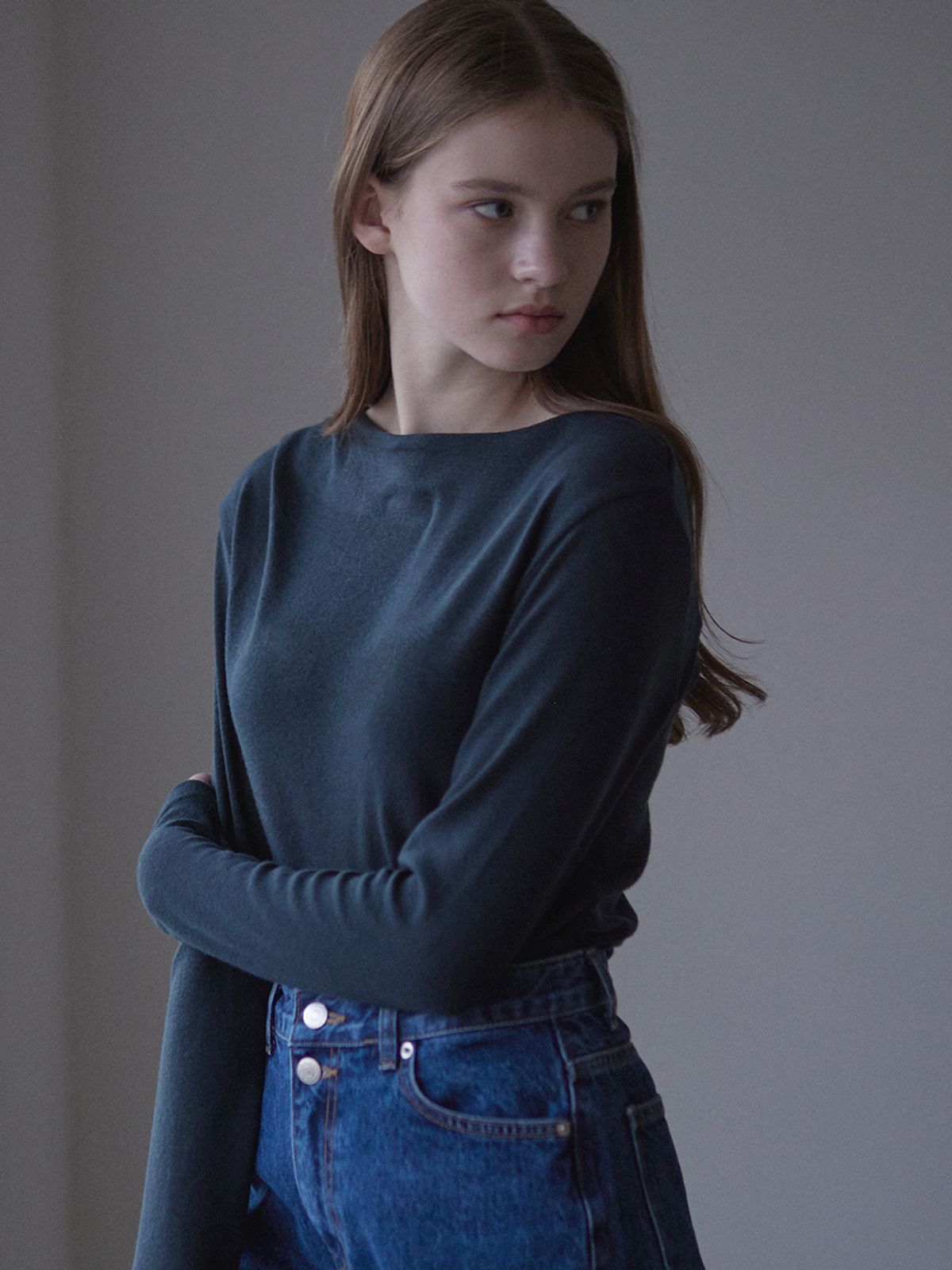 논로컬(NONLOCAL) Wool-tencel Drape T-shirt - Deep Forest