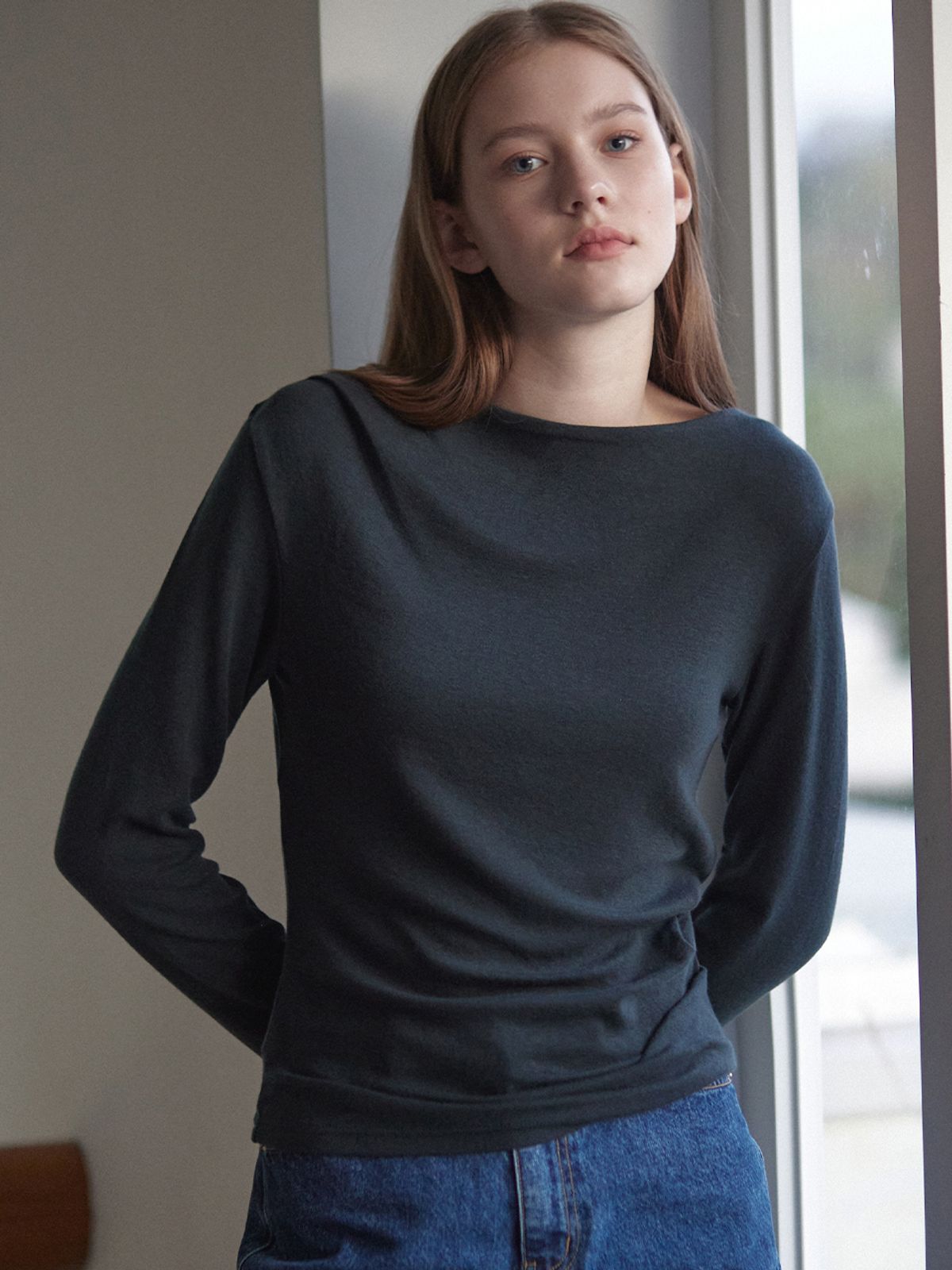 논로컬(NONLOCAL) Wool-tencel Drape T-shirt - Black