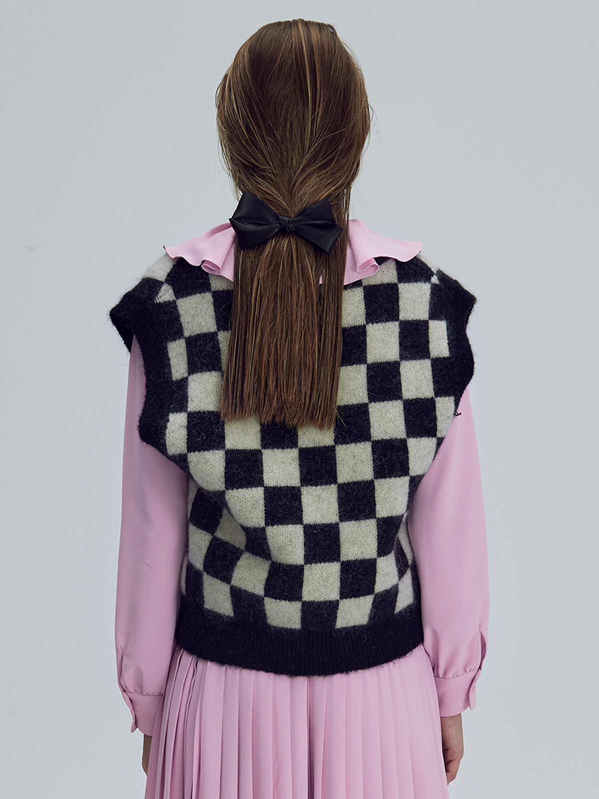 비뮤즈맨션(BEMUSE MANSION) Kid-mohair checkerboard vest - Black