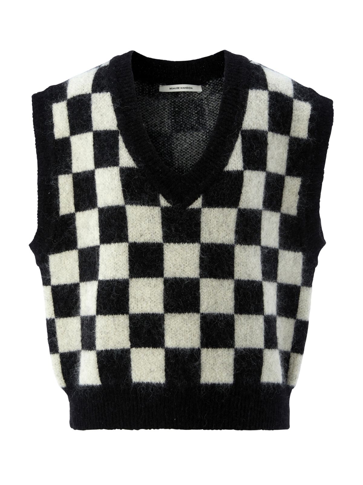 비뮤즈맨션(BEMUSE MANSION) Kid-mohair checkerboard vest - Black