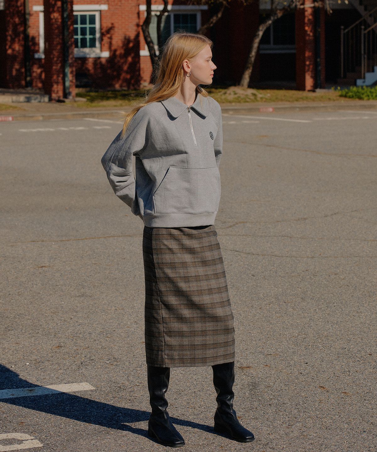 엽페(YUPPE) CAR CHECK SKIRT_GRAY