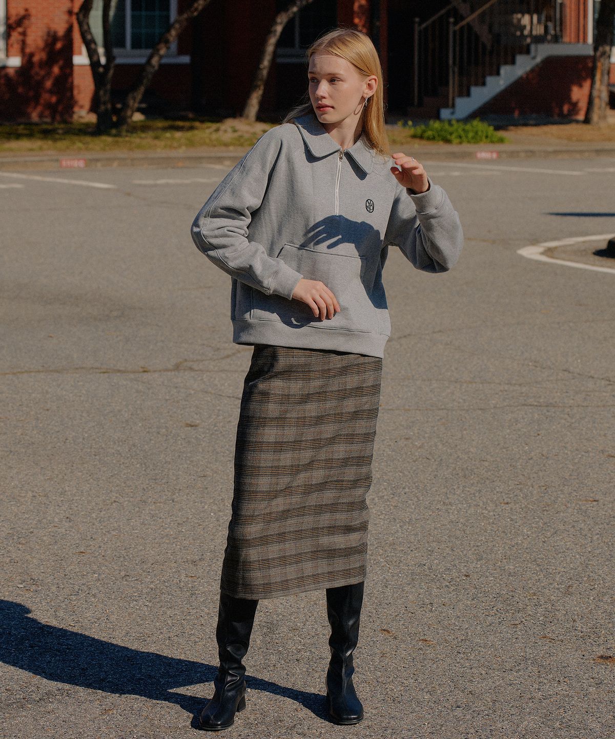 엽페(YUPPE) CAR CHECK SKIRT_GRAY