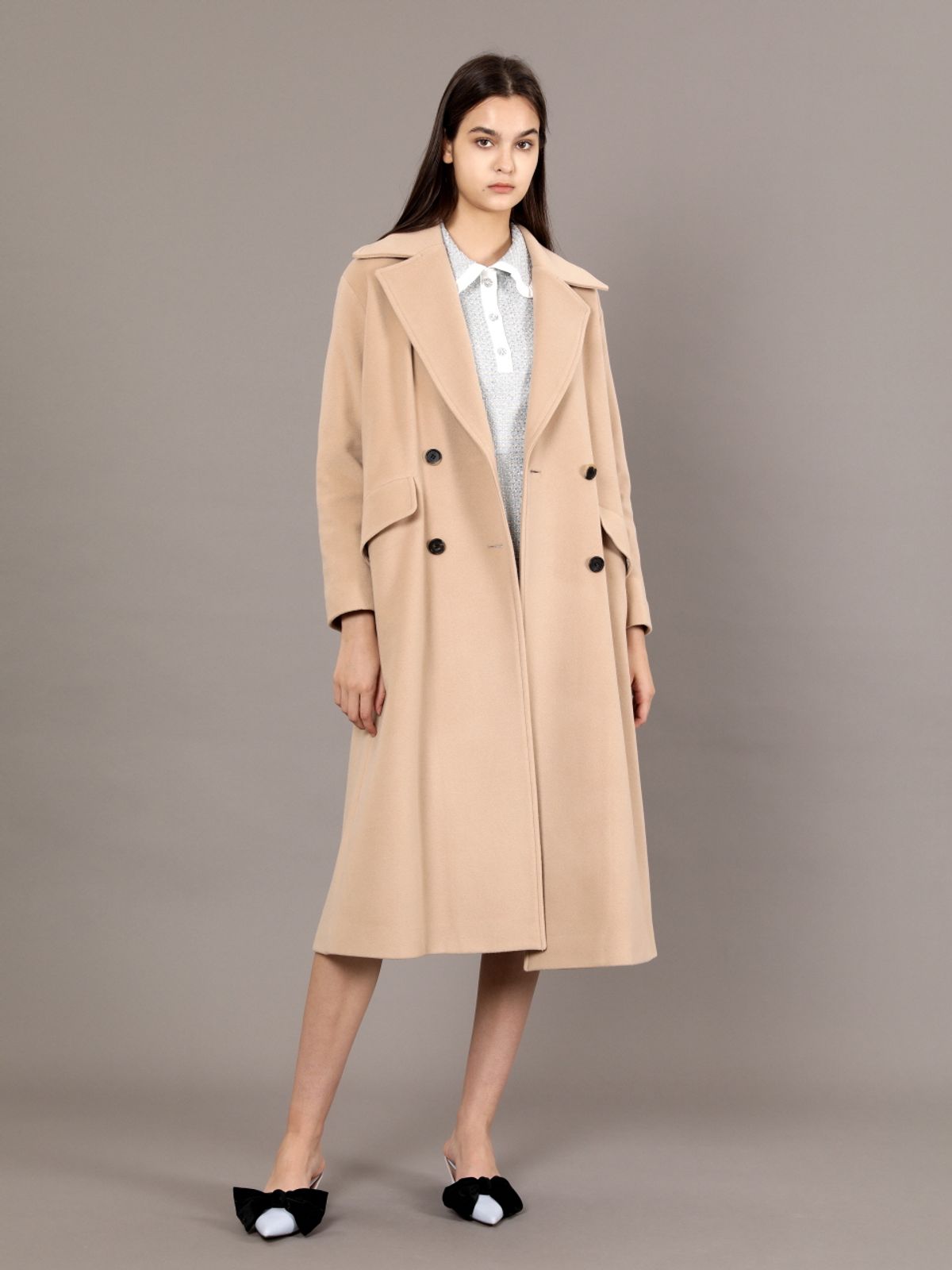 코엣(COETT) 울 더블 롱코트_베이지