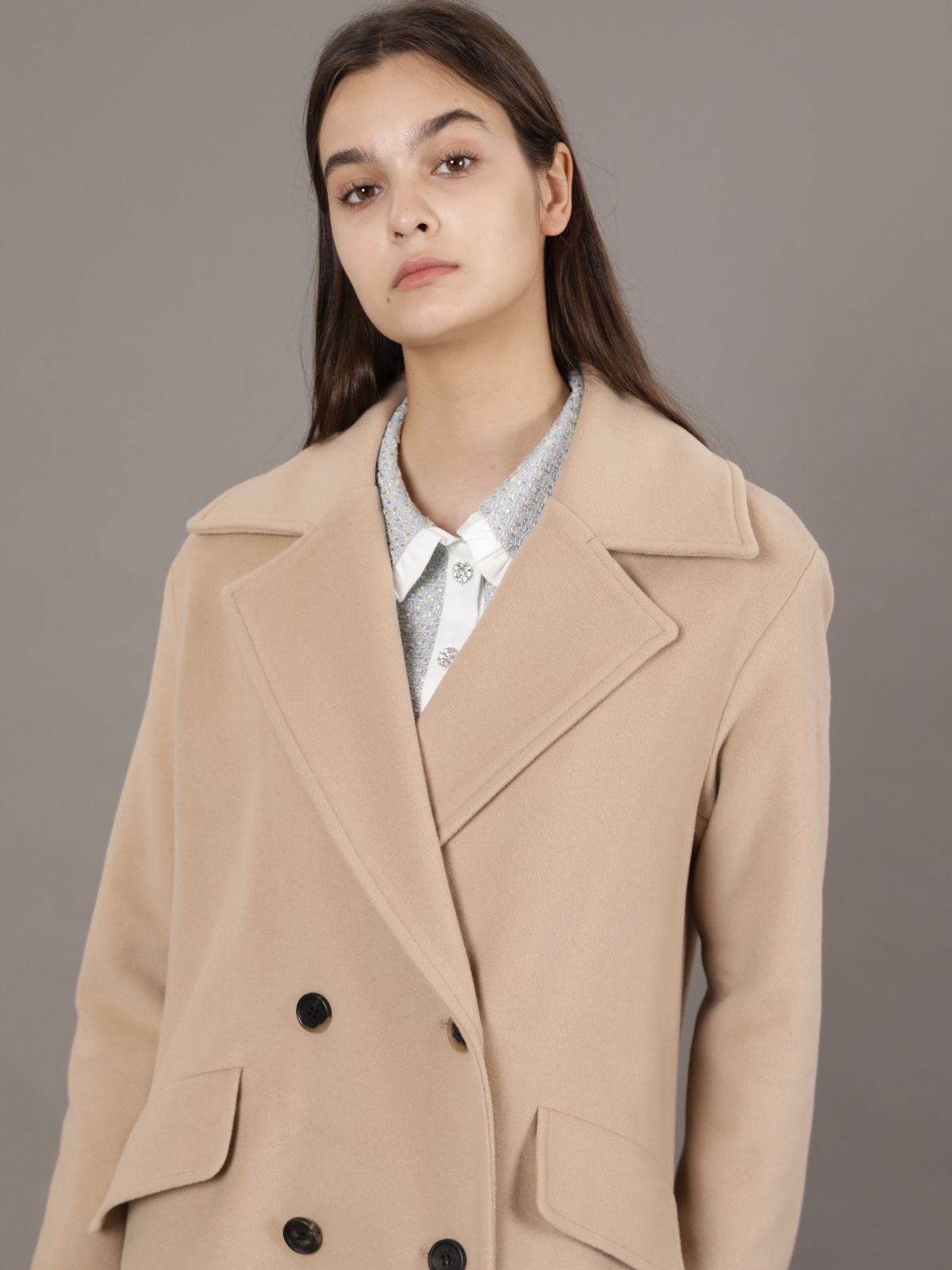 코엣(COETT) 울 더블 롱코트_베이지