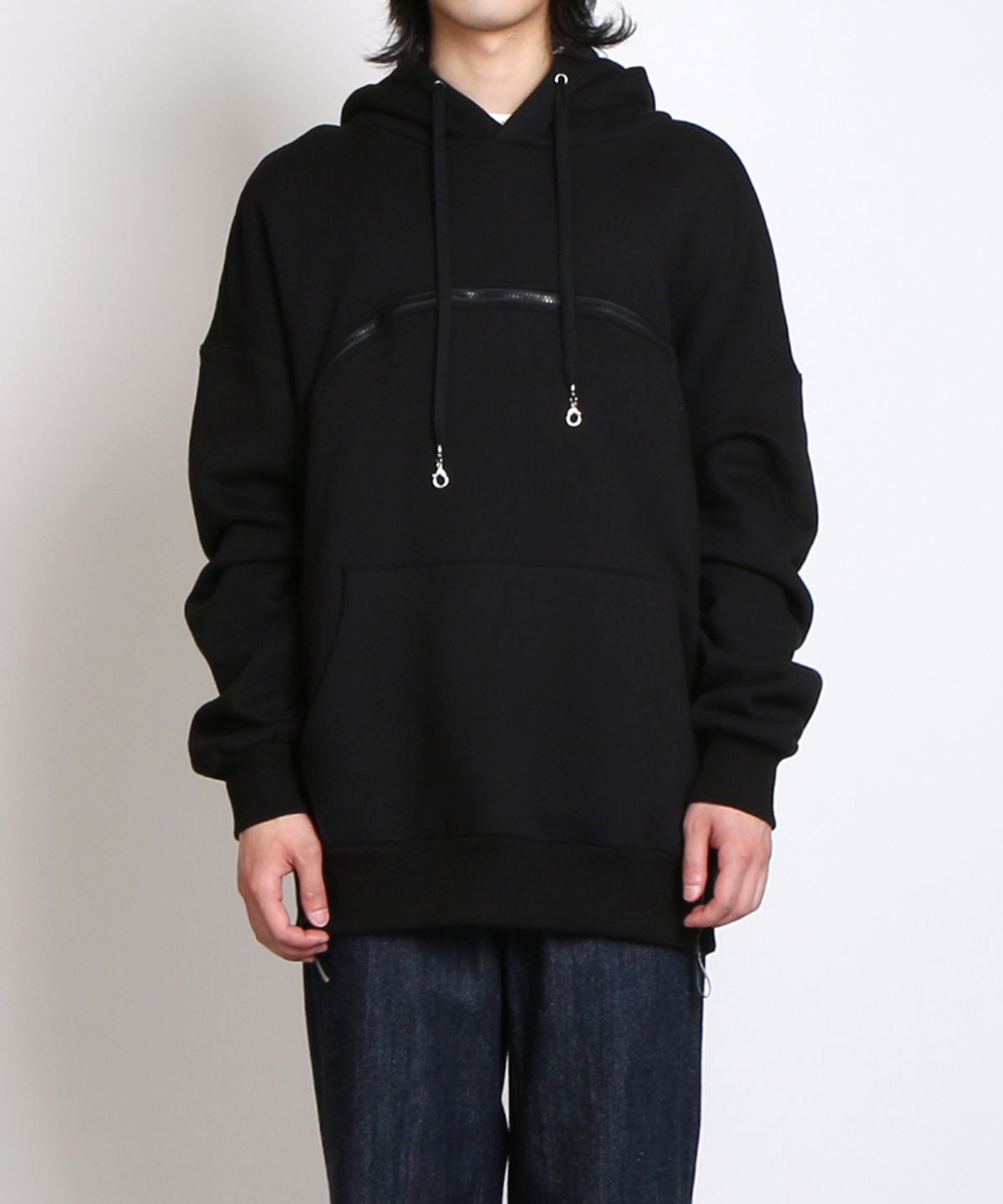 지블랙(ZBLACK) 지퍼 프런트 무지 후드티셔츠(Black)