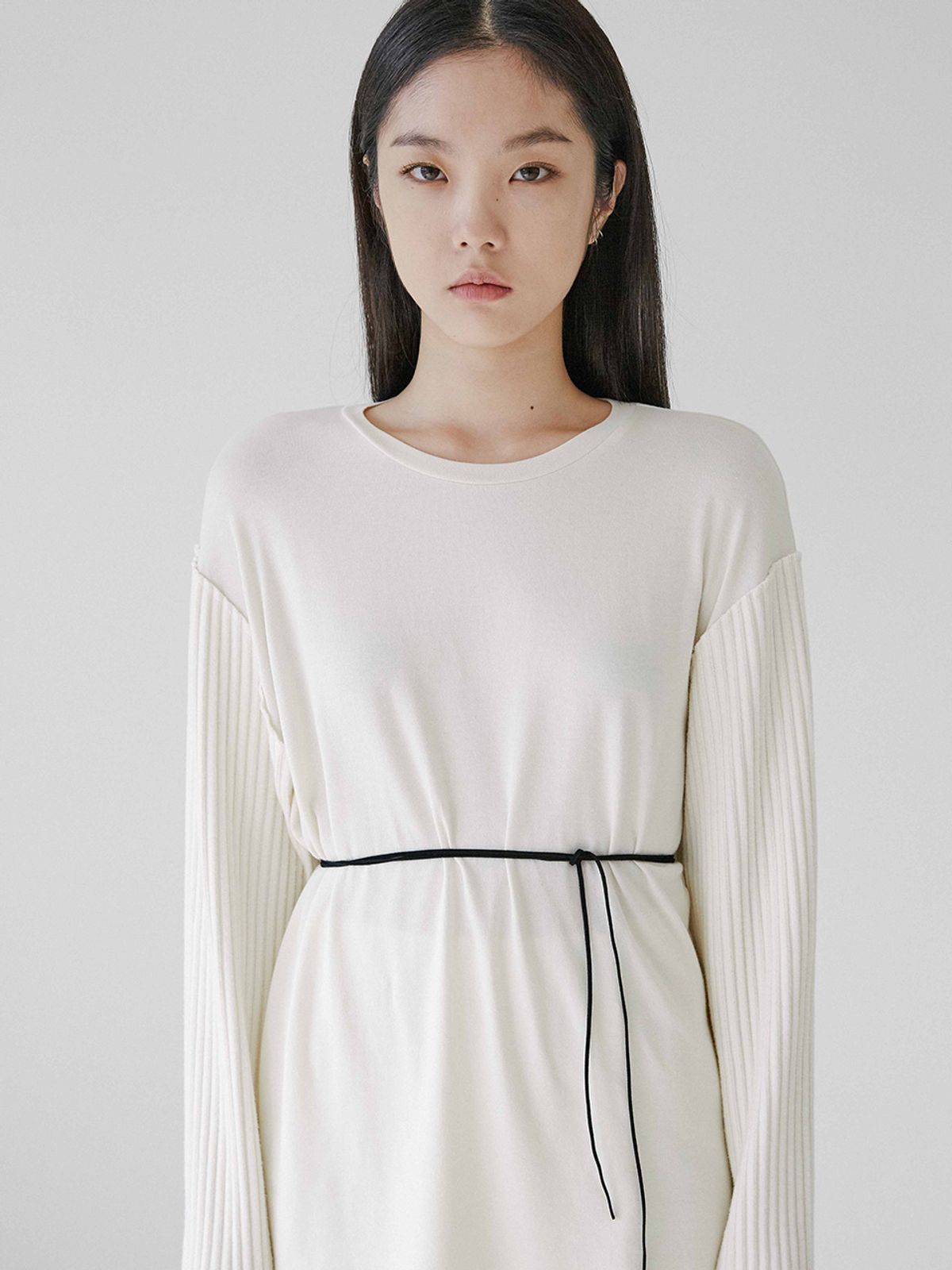 라비드(RA VIDE) FLUFF RIB LAYERED LONG TEE IVORY