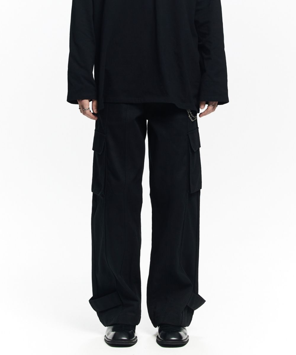 MUSINSA | MAISON MINED HEM BUTTON UTILITY CARGO PANTS BLACK