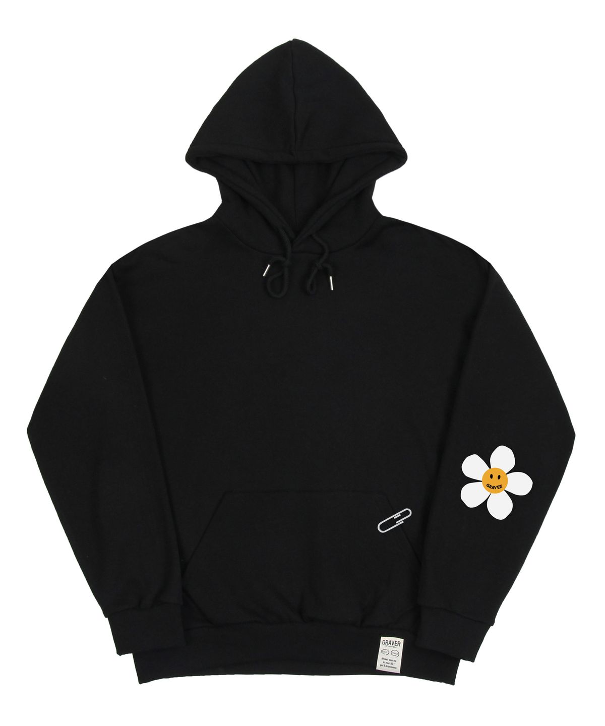 그레이버(GRAVER) [UNISEX]엘보우 플라워도트 원포인트 후드티_블랙