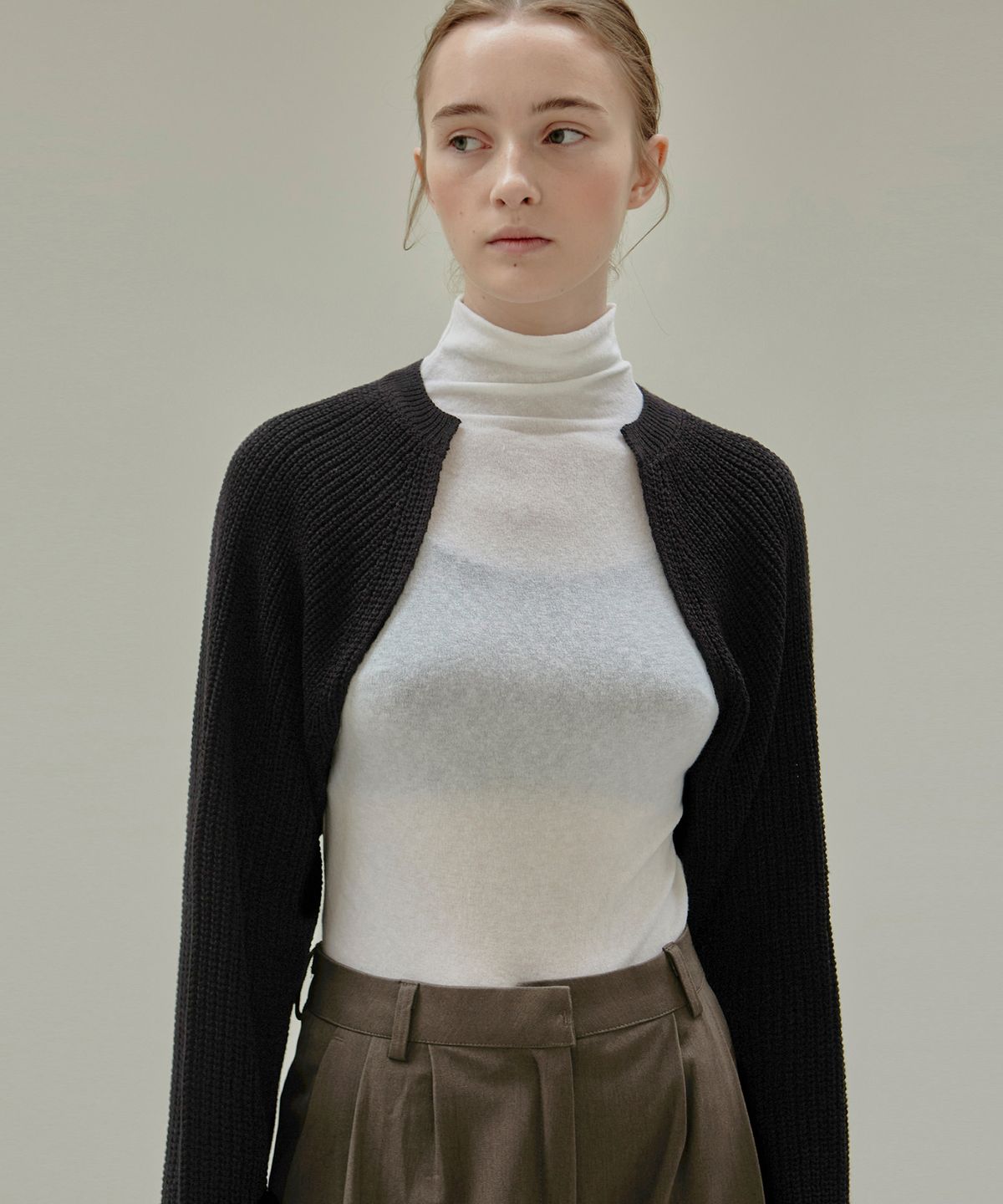 닉앤니콜(NICK&NICOLE) RIBBED KNIT BOLERO_BLACK