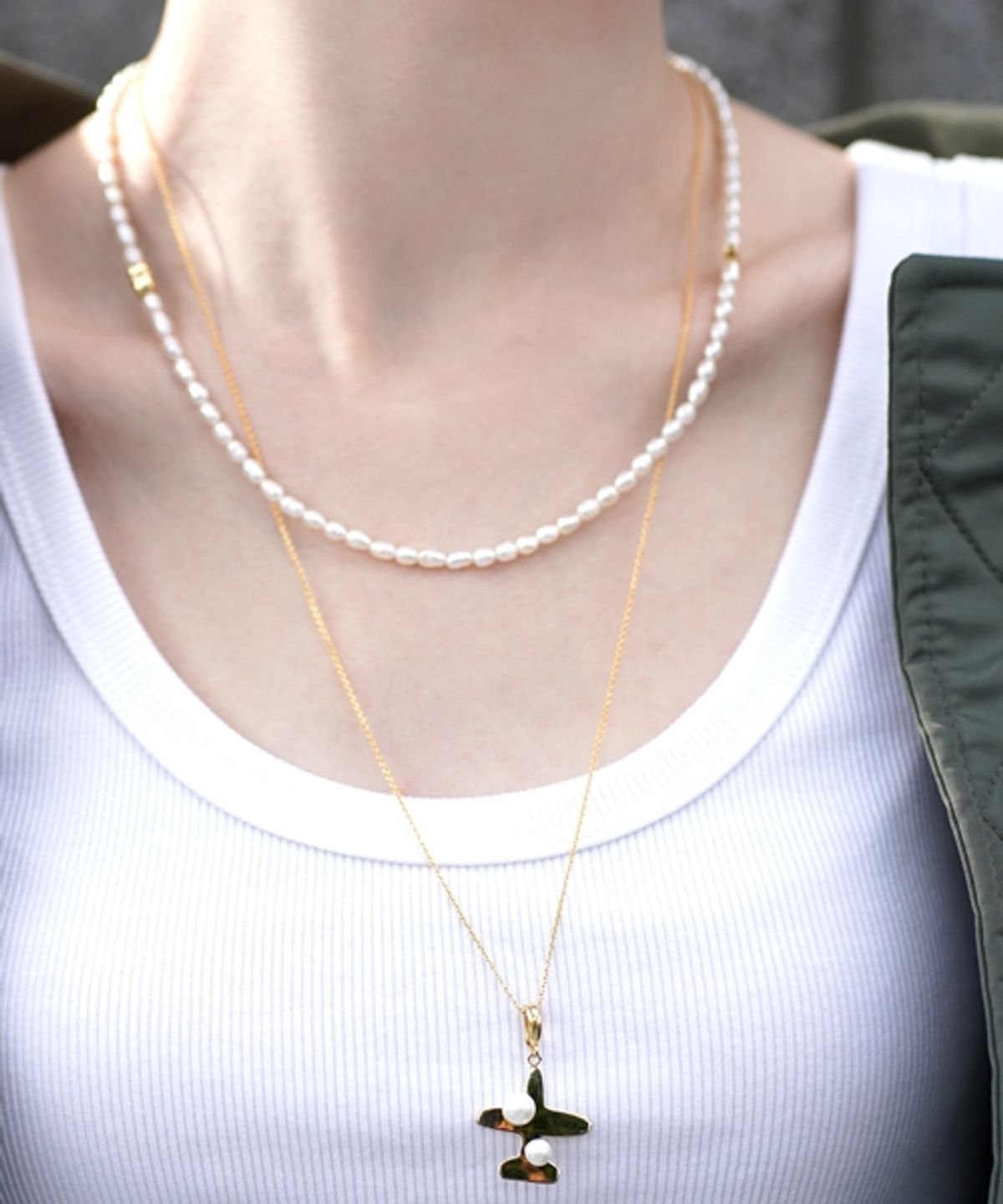 봉보(BONBEAU) Golden love star charm pearl Necklace 미니골드 하트 스타 쌀알 담수진주 목걸이 4mm 5mm