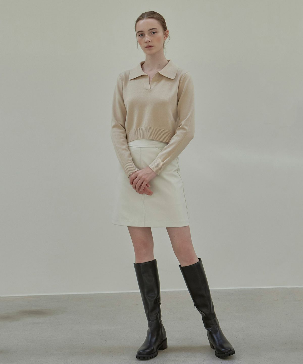 닉앤니콜(NICK&NICOLE) LEATHER MINI SKIRT_IVORY