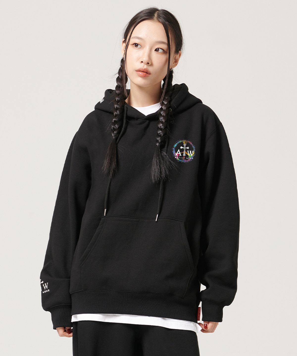 아티스트웨어(ARTISTWEAR) [ATW] 디퍼런트 오버핏 후드티_BK