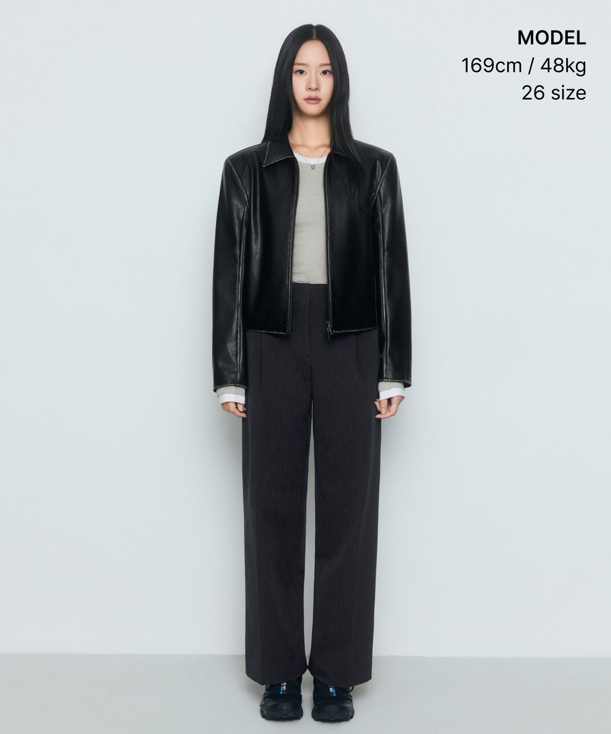 무신사 스탠다드 우먼(MUSINSA STANDARD WOMAN) 우먼즈 웨이스트밴들리스 와이드 슬랙스 [차콜 그레이]