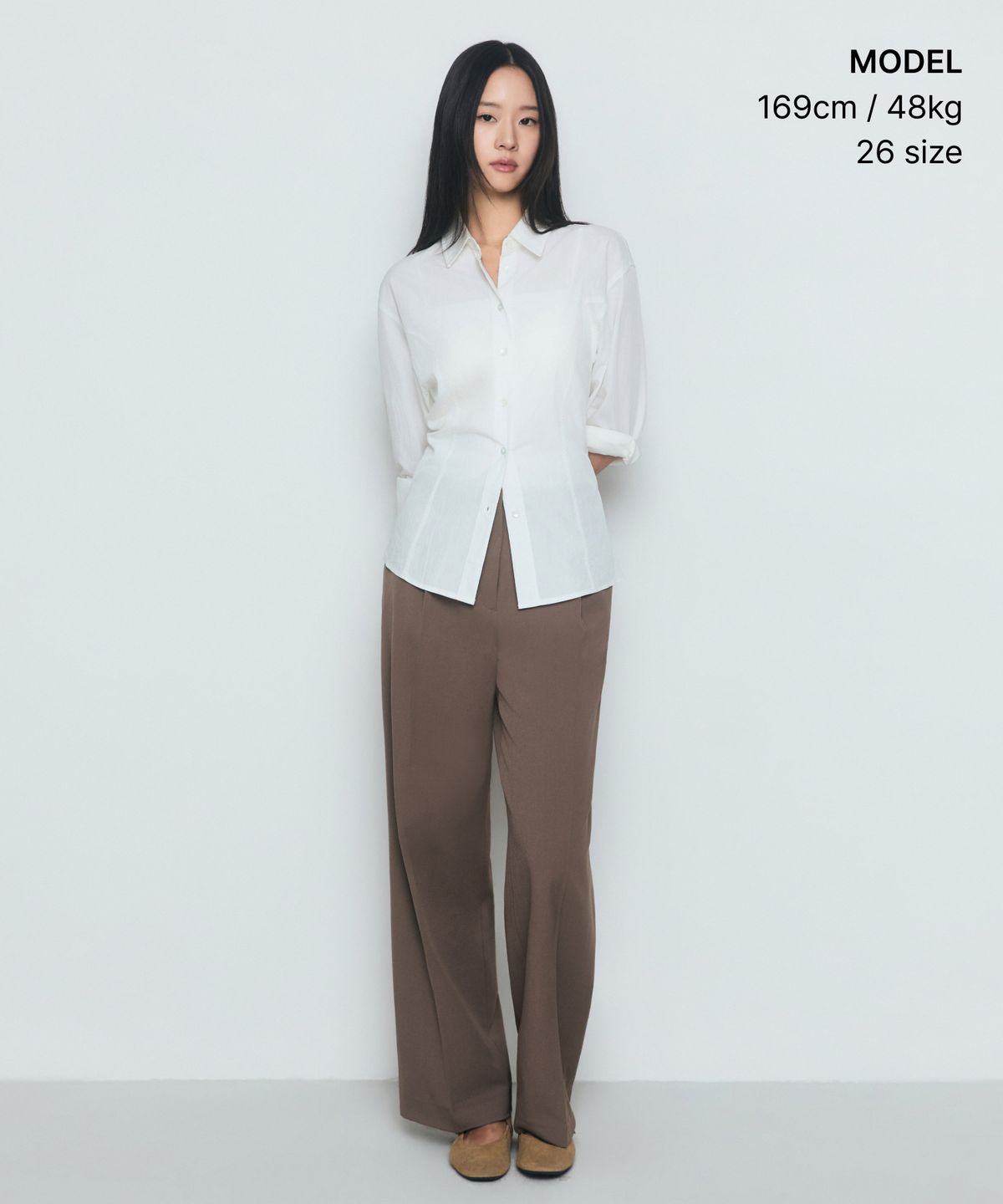 무신사 스탠다드 우먼(MUSINSA STANDARD WOMAN) 우먼즈 웨이스트밴들리스 와이드 슬랙스 [라이트 브라운]