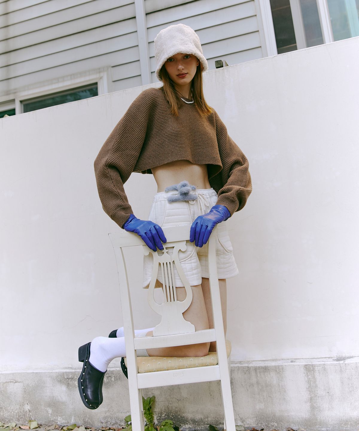 에트몽(ETMON) Round Crop Knit Top  Brown