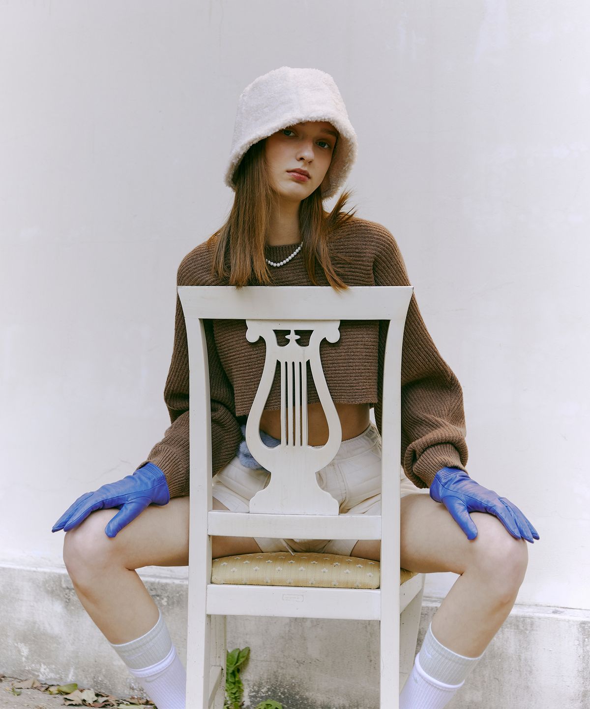 에트몽(ETMON) Round Crop Knit Top  Brown
