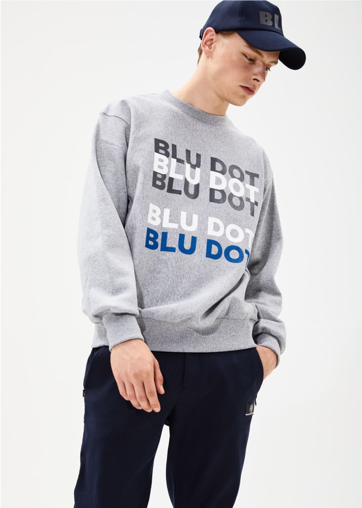 블루닷(BLUDOT) REVERSE WEAVE PRINT SWEAT SHIRTS_GY