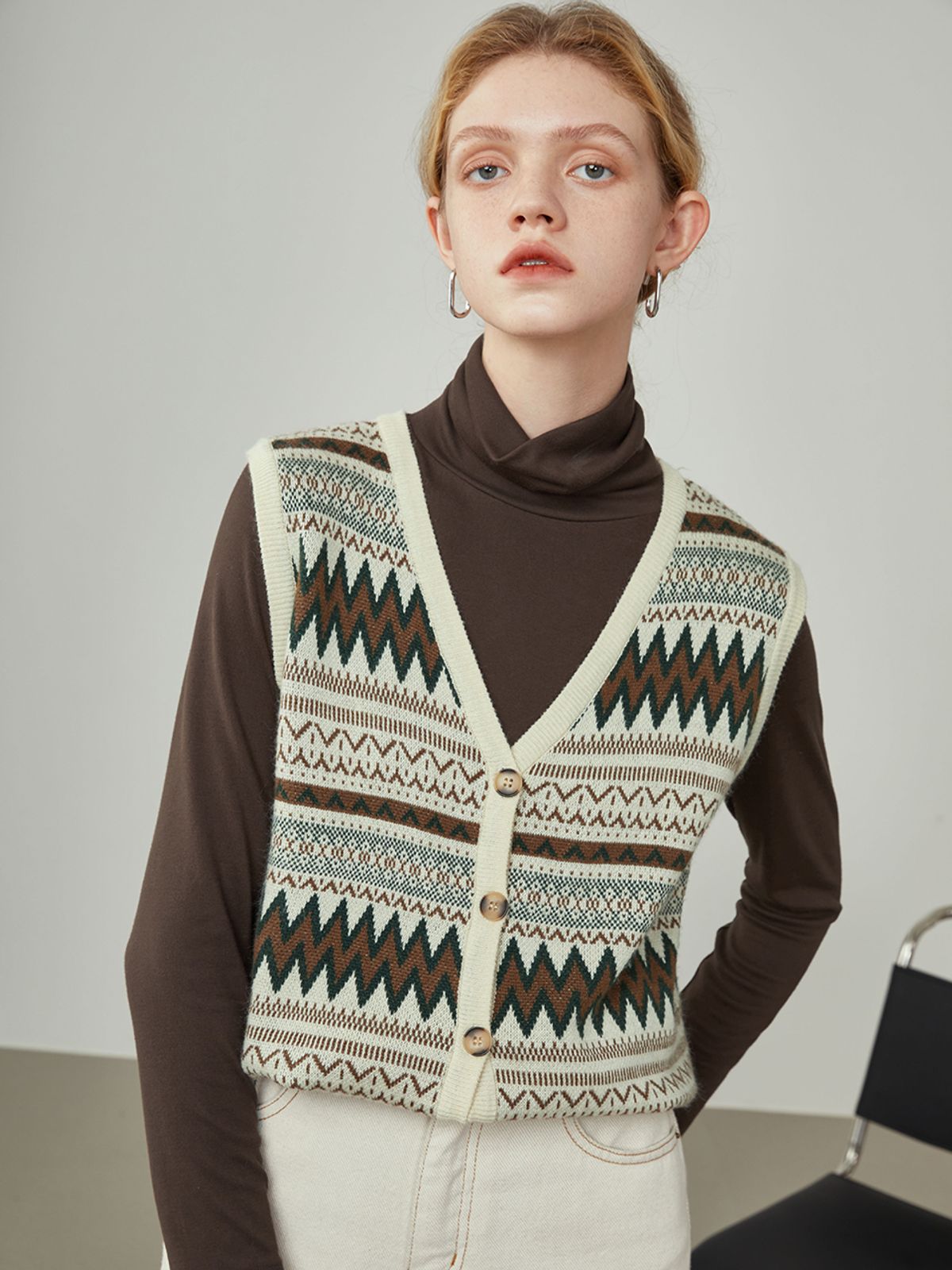 웬스데이딜라잇(WEDNESDAY DELIGHT) Wendy pattern knit vest_brown