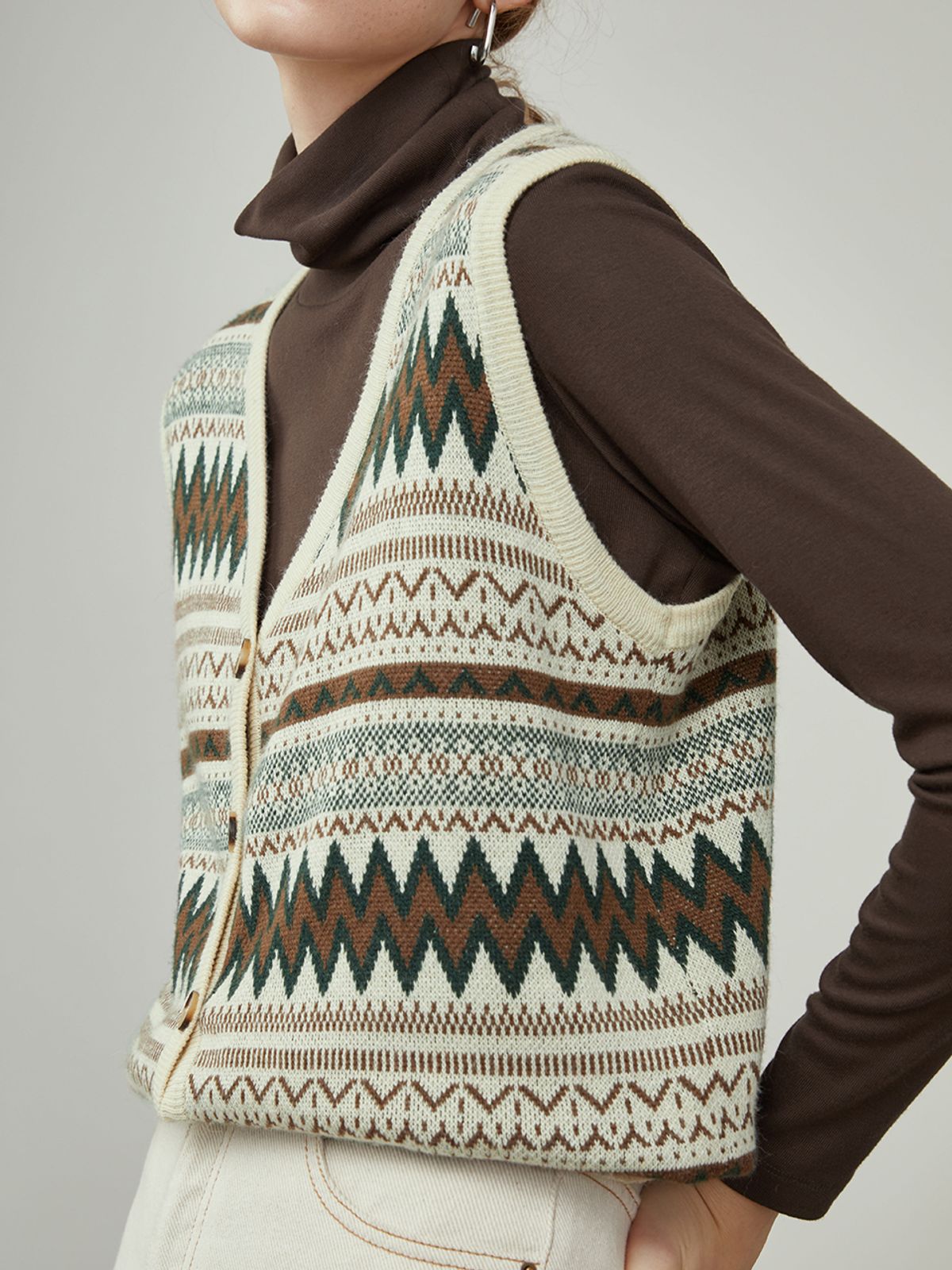 웬스데이딜라잇(WEDNESDAY DELIGHT) Wendy pattern knit vest_brown