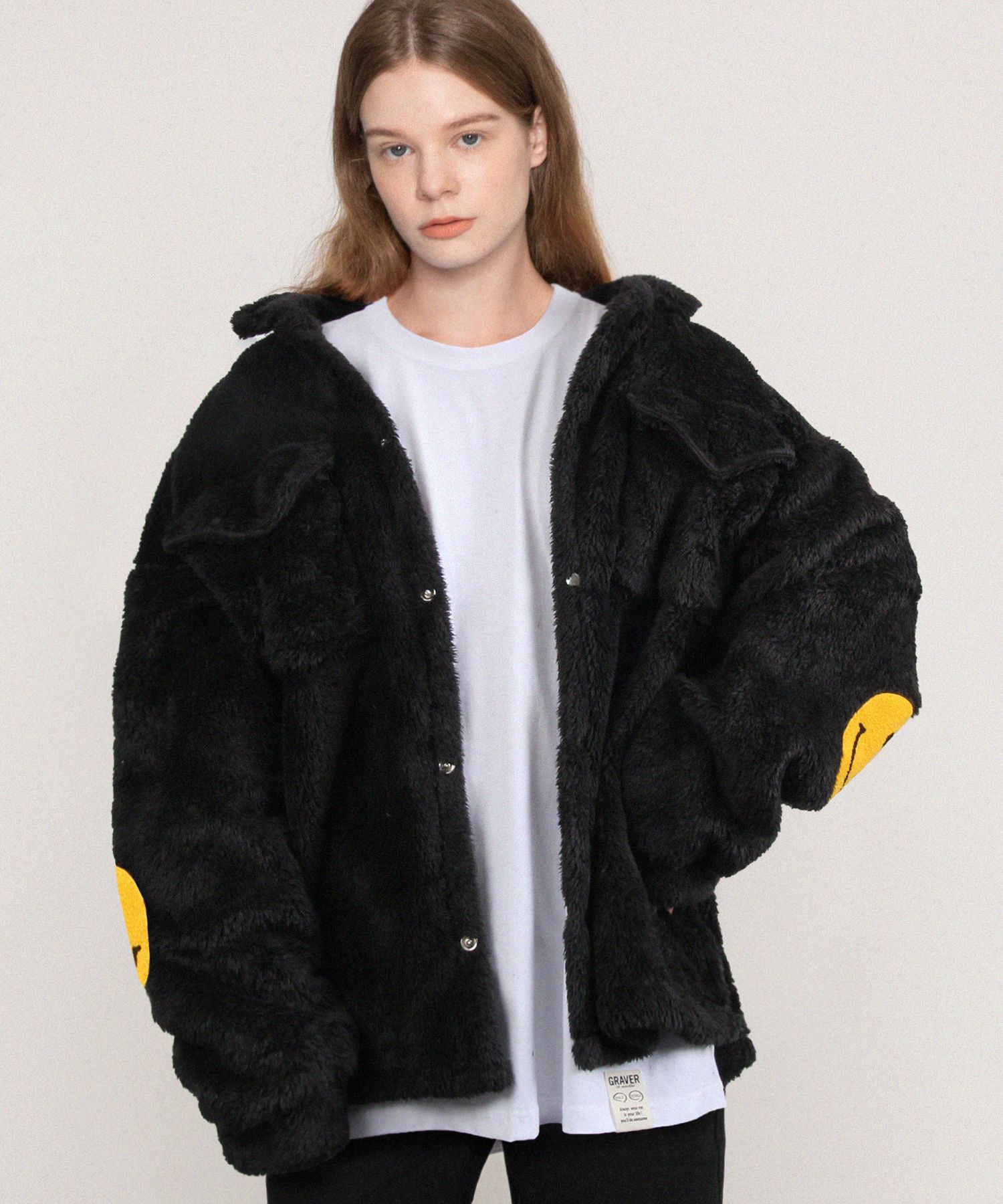 MUSINSA | GRAVER [UNISEX] ELBOW DOT SMILE EMBROIDERED WOOL