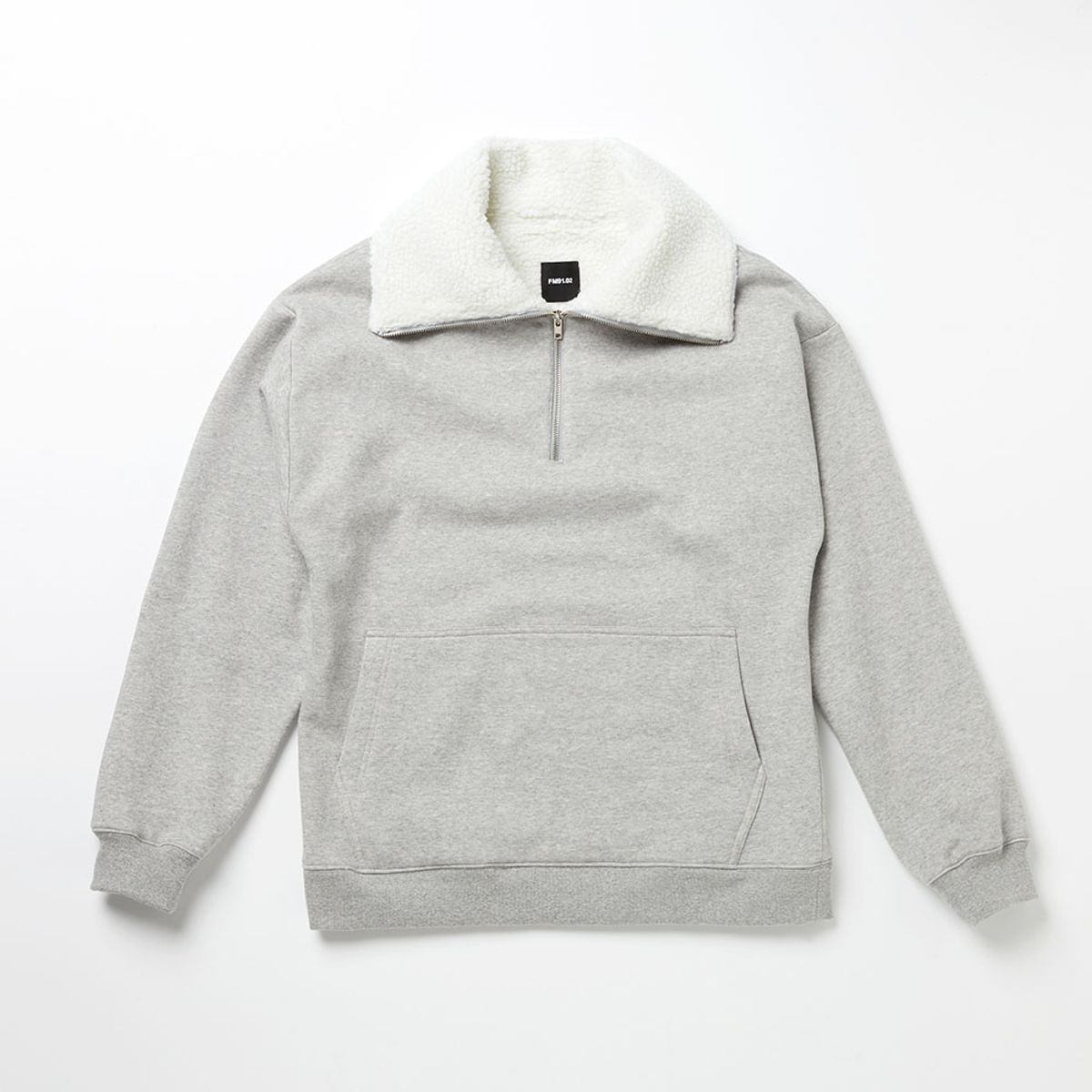 에프엠9102(FM91.02) FLEECE COLLAR HALF ZIP CREW_grey