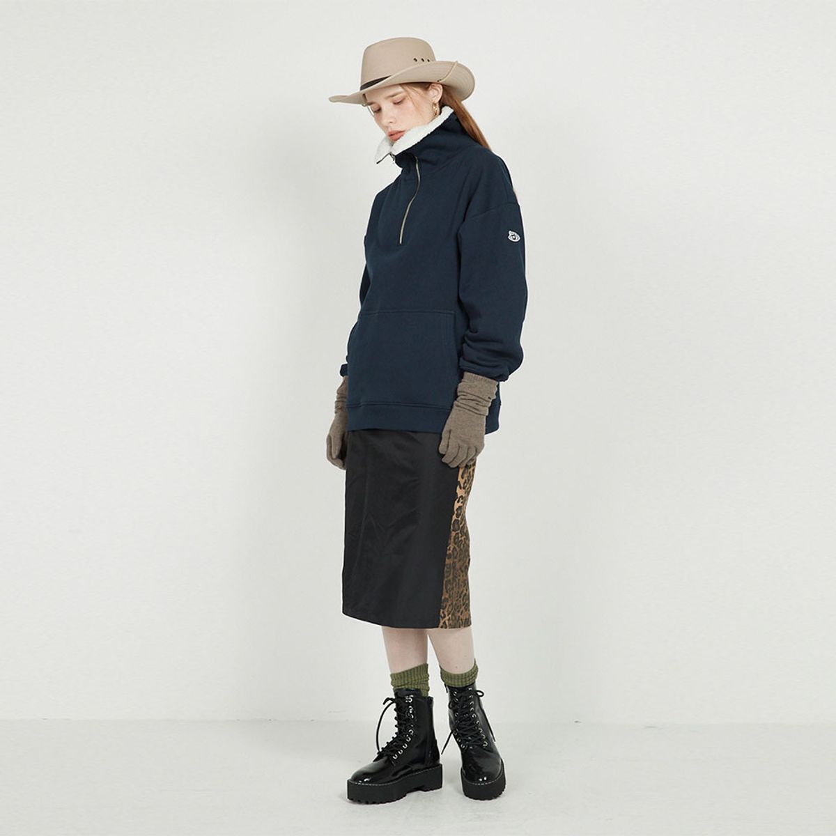 에프엠9102(FM91.02) FLEECE COLLAR HALF ZIP CREW_navy