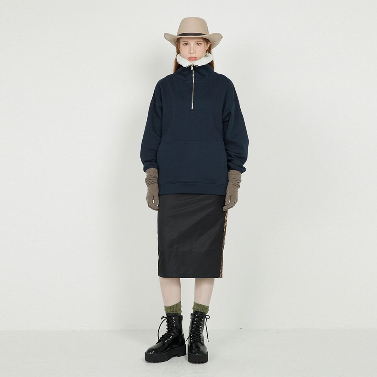 에프엠9102(FM91.02) FLEECE COLLAR HALF ZIP CREW_navy