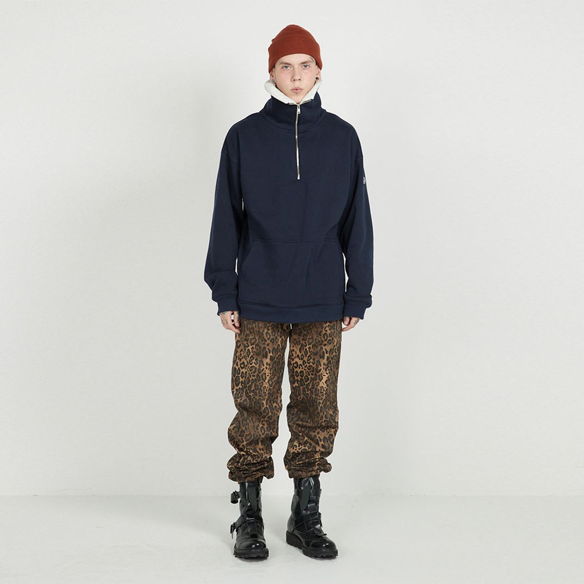 에프엠9102(FM91.02) FLEECE COLLAR HALF ZIP CREW_navy
