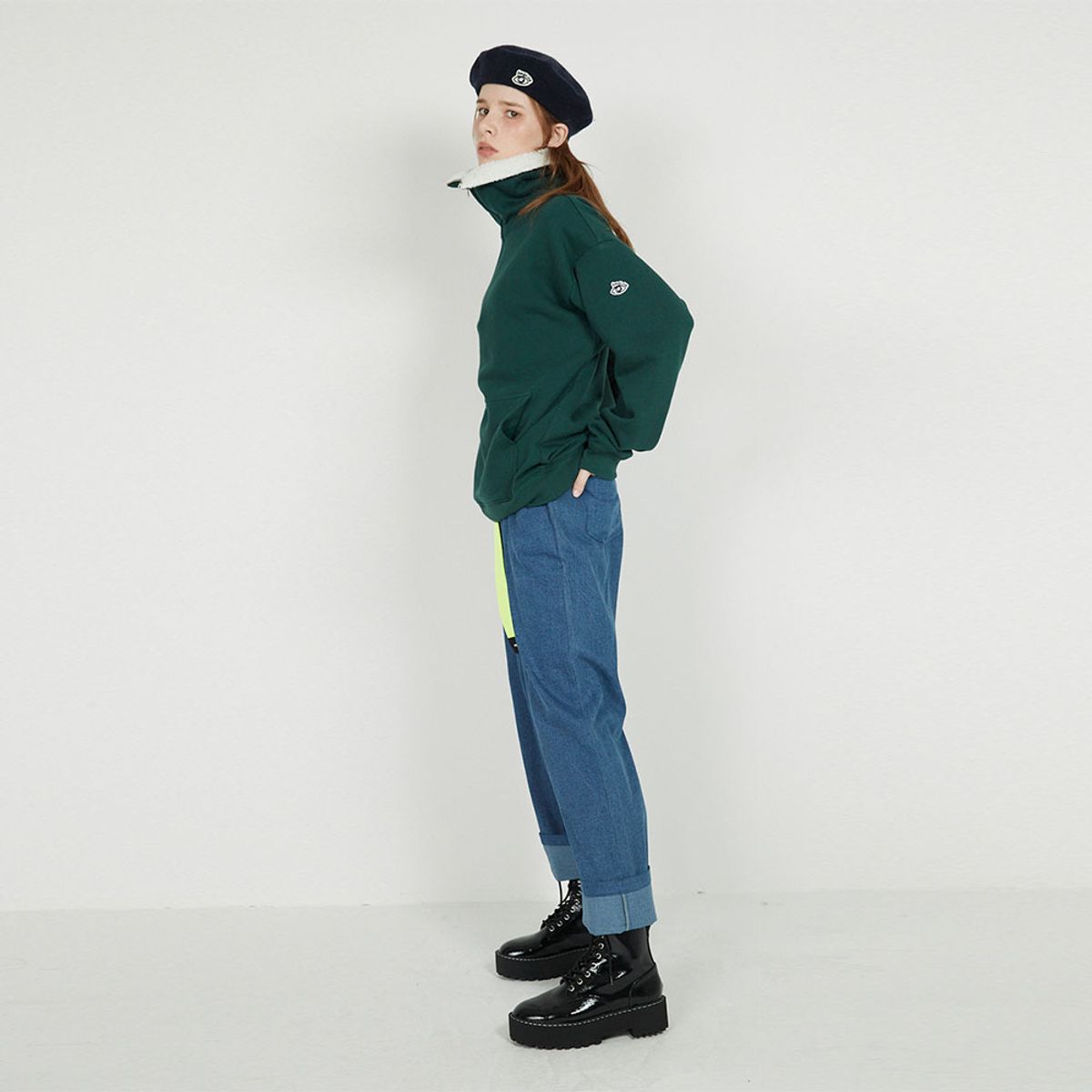 에프엠9102(FM91.02) FLEECE COLLAR HALF ZIP CREW_olive