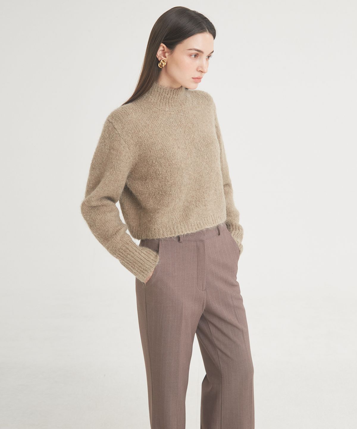 프라이하잇(THEFRHT) Wool Stripe Flare Pants (Brown)