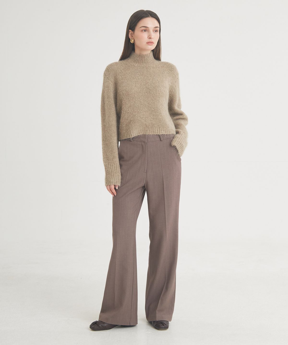프라이하잇(THEFRHT) Wool Stripe Flare Pants (Brown)