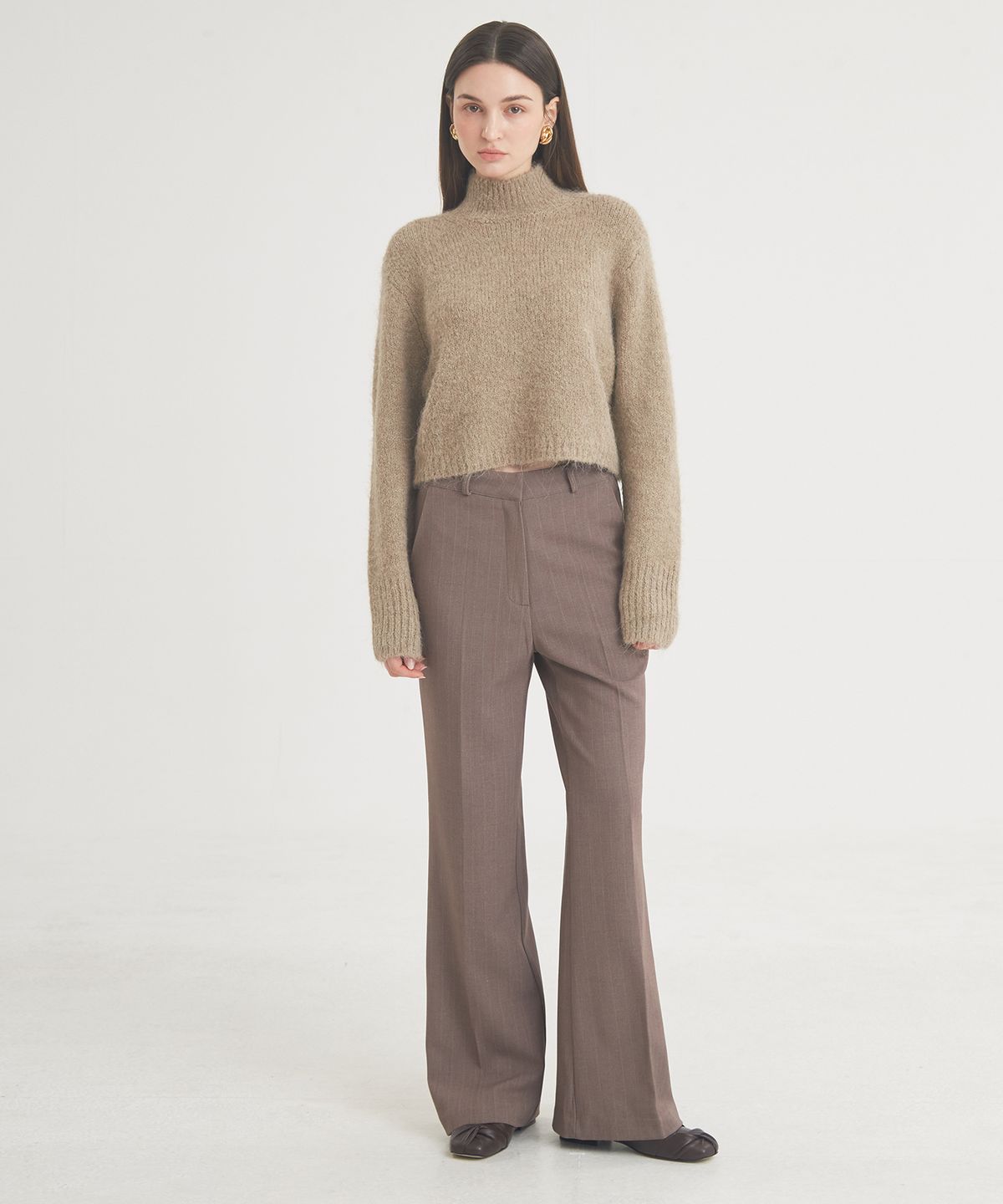 프라이하잇(THEFRHT) Wool Stripe Flare Pants (Brown)