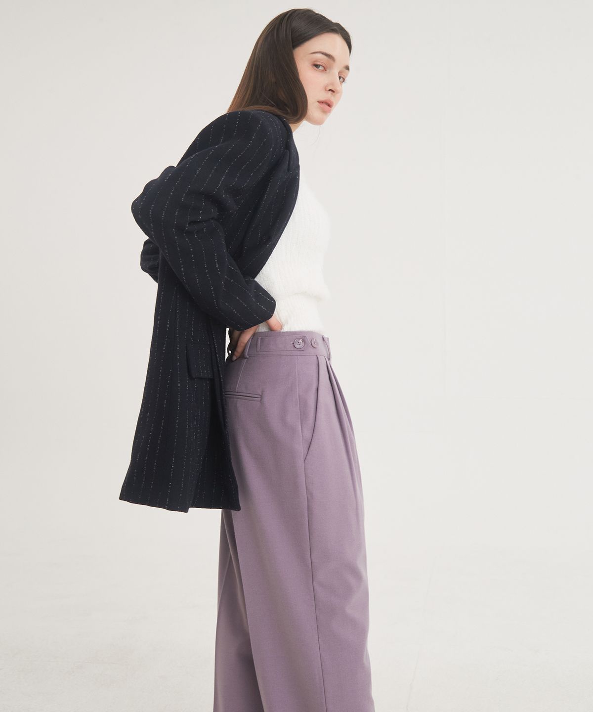 프라이하잇(THEFRHT) Two-Tuck Button Wide Wool Pants (Violet)