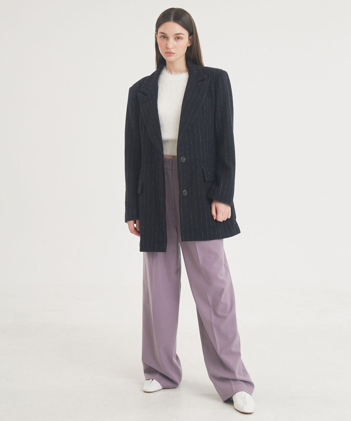 프라이하잇(THEFRHT) Two-Tuck Button Wide Wool Pants (Violet)