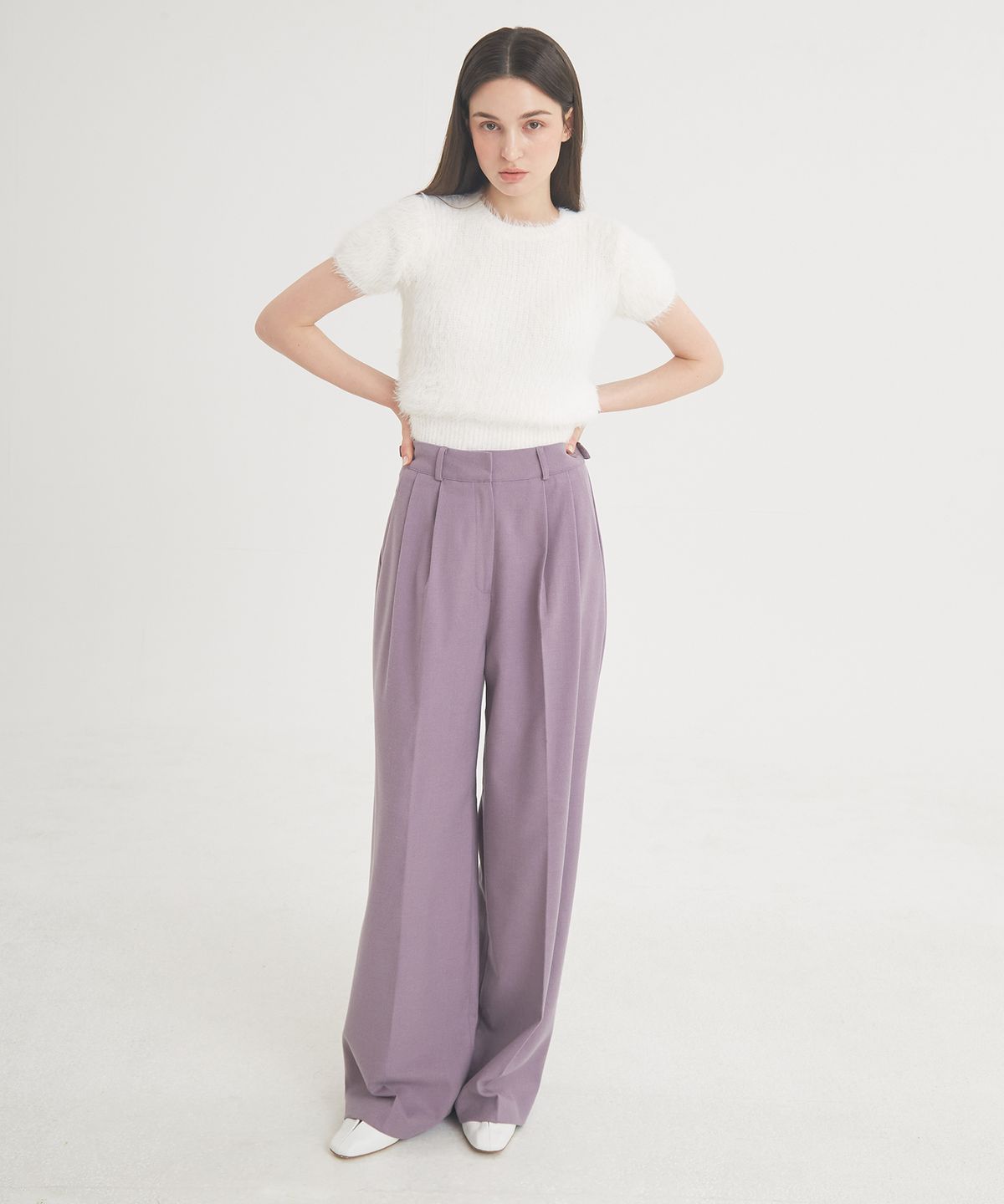프라이하잇(THEFRHT) Two-Tuck Button Wide Wool Pants (Violet)