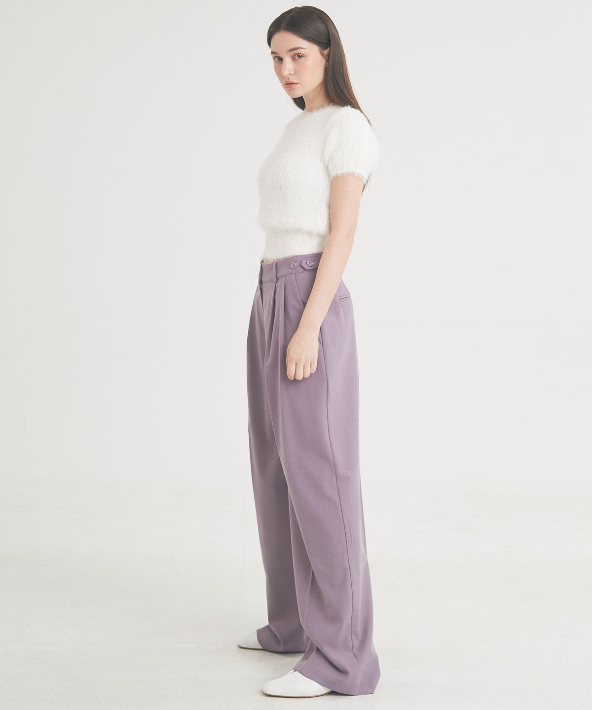 프라이하잇(THEFRHT) Two-Tuck Button Wide Wool Pants (Violet)