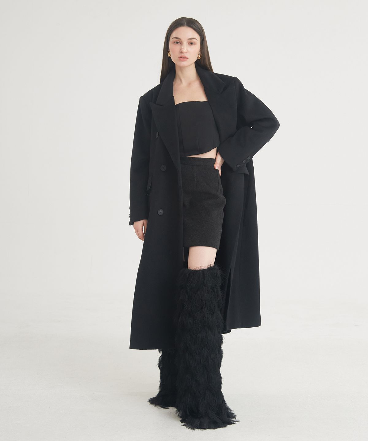 프라이하잇(THEFRHT) Tailored Double-Breasted Slit Coat (Black)