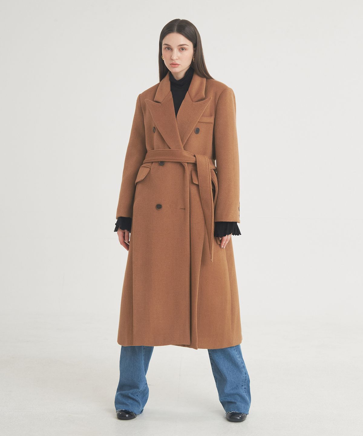 프라이하잇(THEFRHT) Tailored Double-Breasted Slit Coat (Brown)