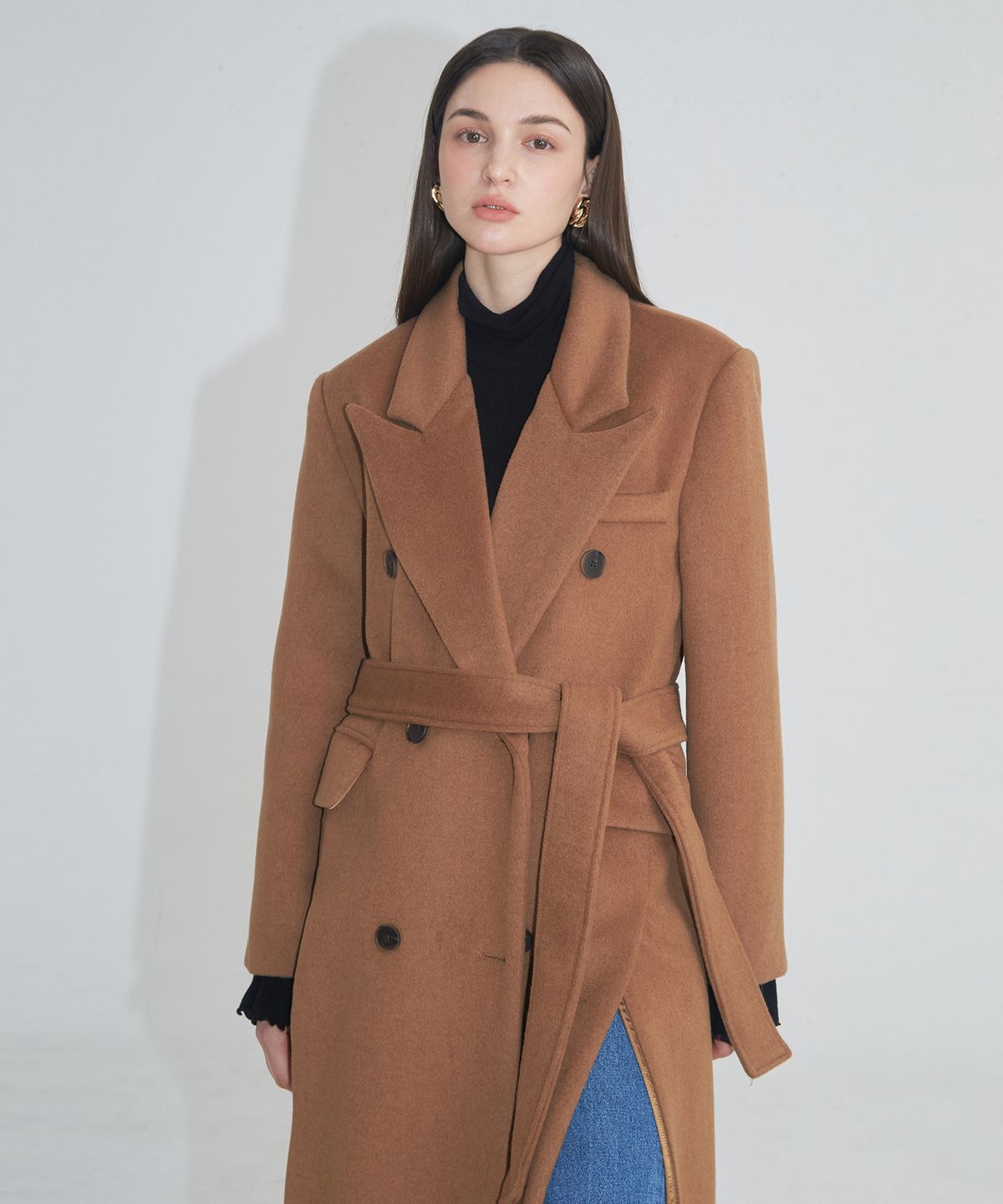 프라이하잇(THEFRHT) Tailored Double-Breasted Slit Coat (Brown)