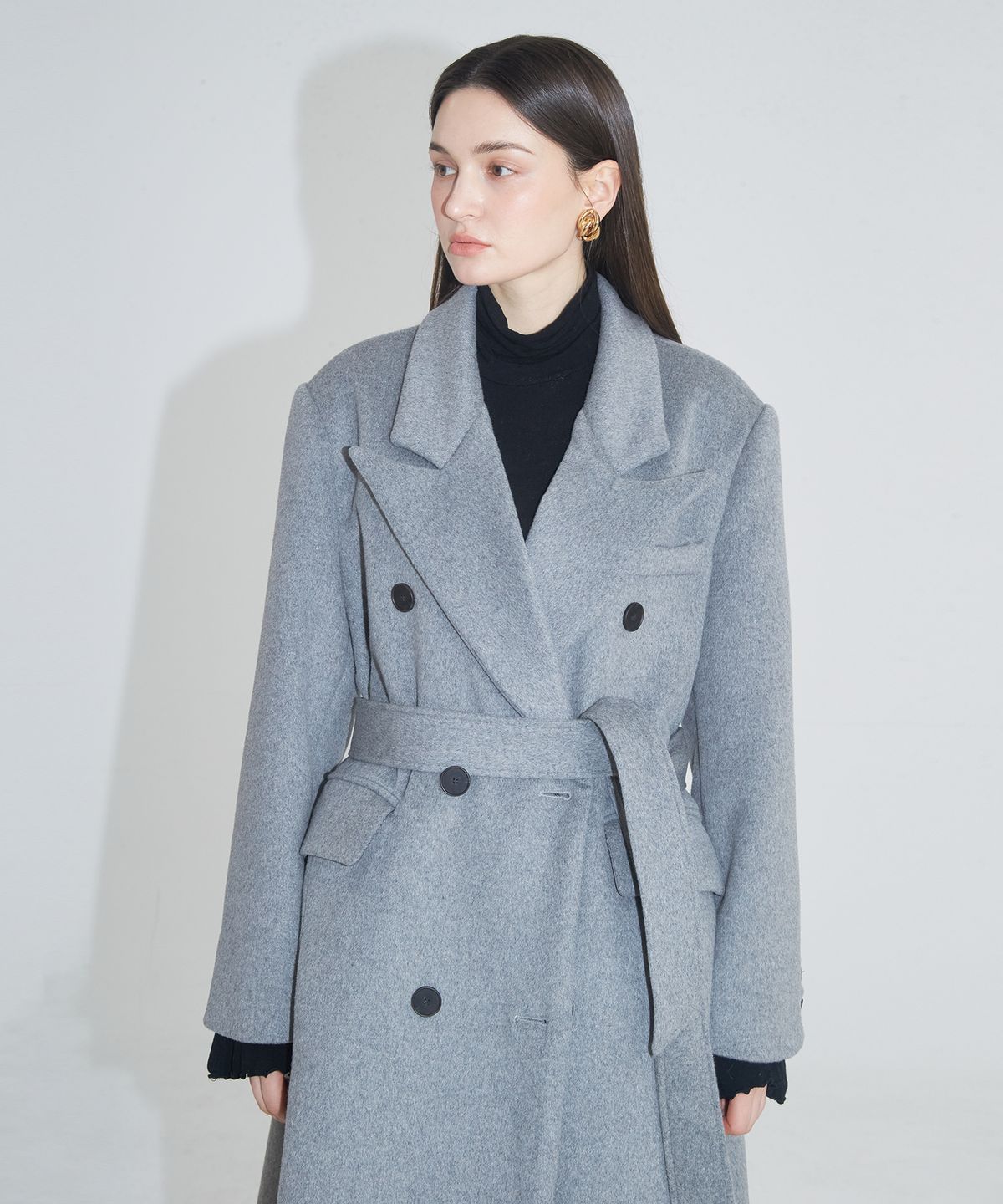 프라이하잇(THEFRHT) Tailored Double-Breasted Slit Coat (Gray)