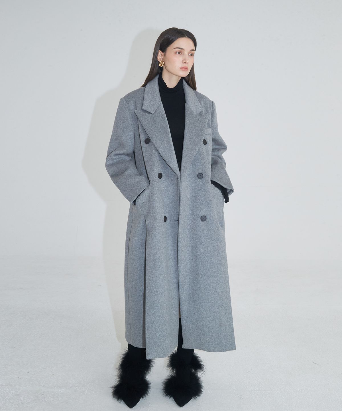 프라이하잇(THEFRHT) Tailored Double-Breasted Slit Coat (Gray)