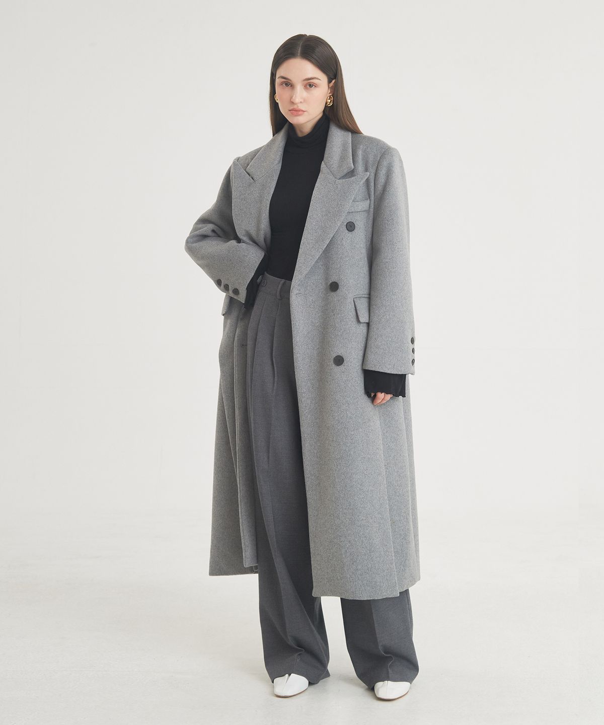프라이하잇(THEFRHT) Tailored Double-Breasted Slit Coat (Gray)