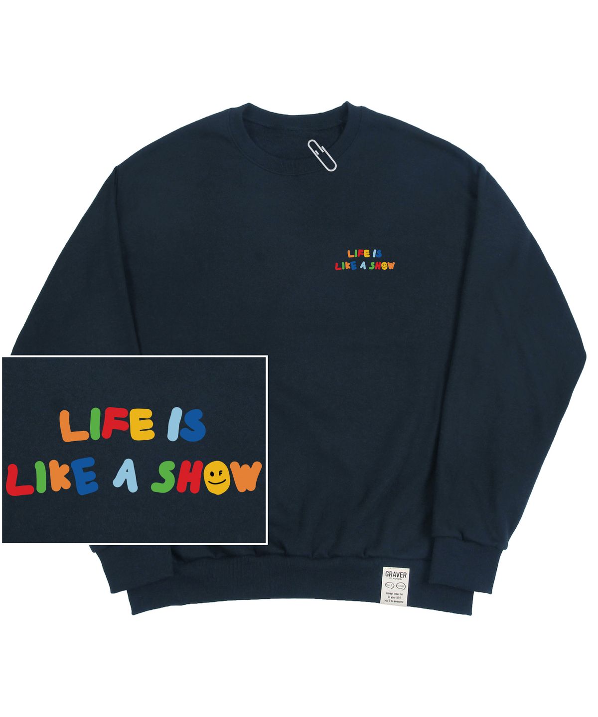 그레이버(GRAVER) [UNISEX]스몰 레인보우 라이프스마일 로고 맨투맨_네이비