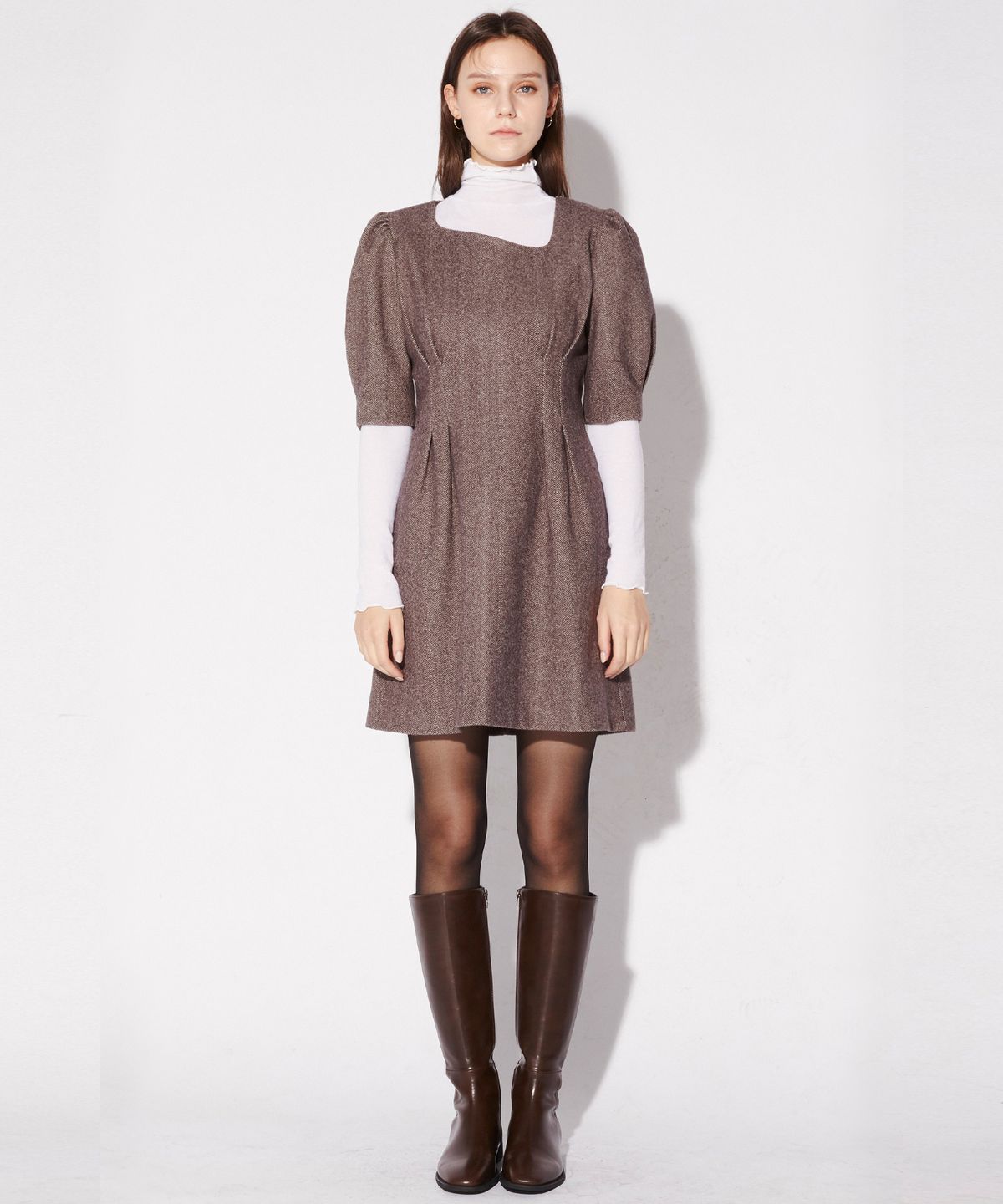 르세지엠(LESEIZEME) PUFF MINI DRESS - BROWN
